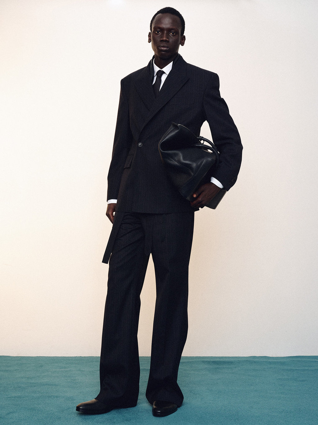 Tonywack - Pinstriped Wool Tailored Wrap Blazer (Black Pinstripe) product image 7 | TRAB K-Fashion Australia