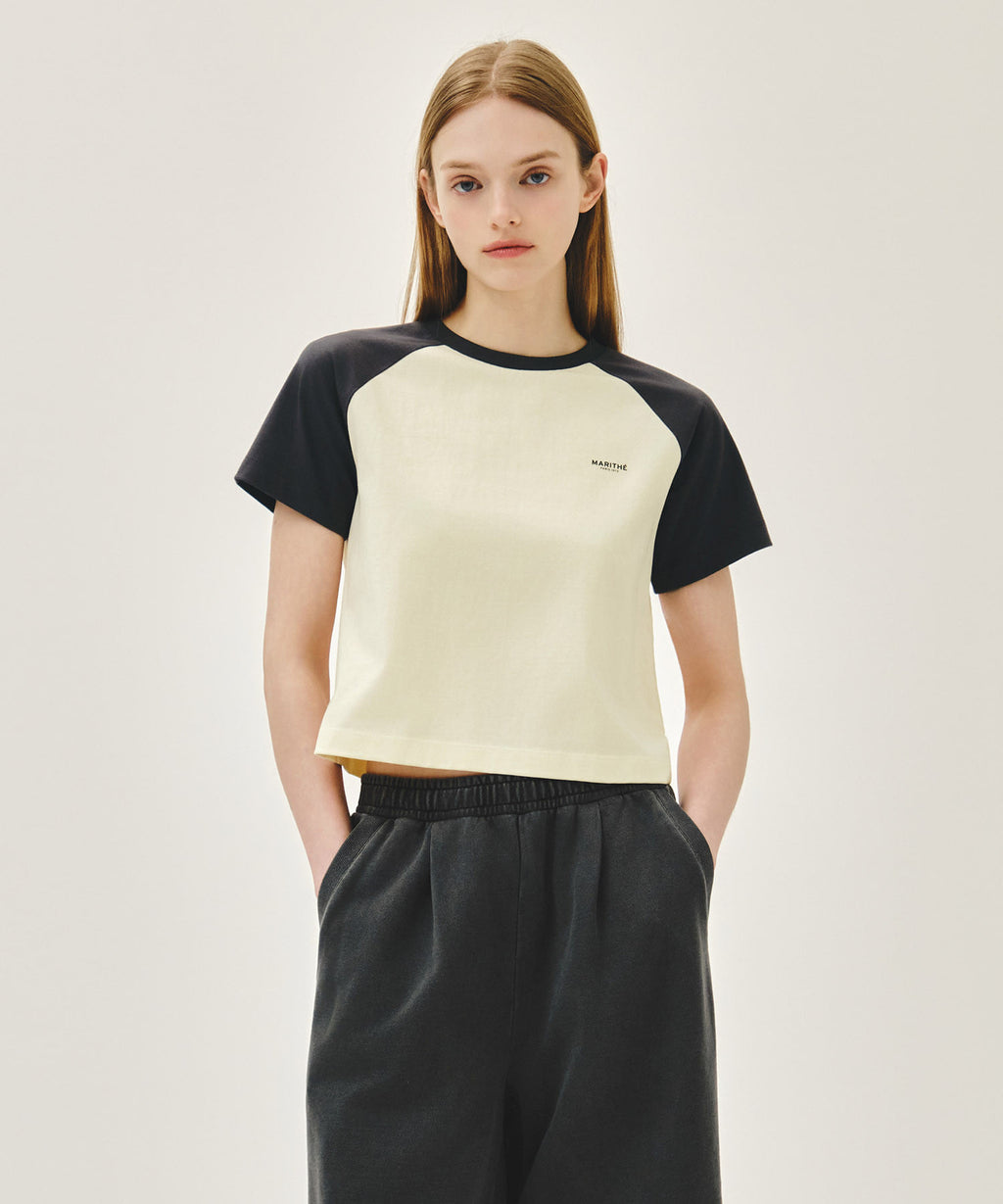 Marithe & Francois Girbaud - Small Regular Logo Raglan Crop Tee (Charcoal) product image 1 | TRAB K-Fashion Australia