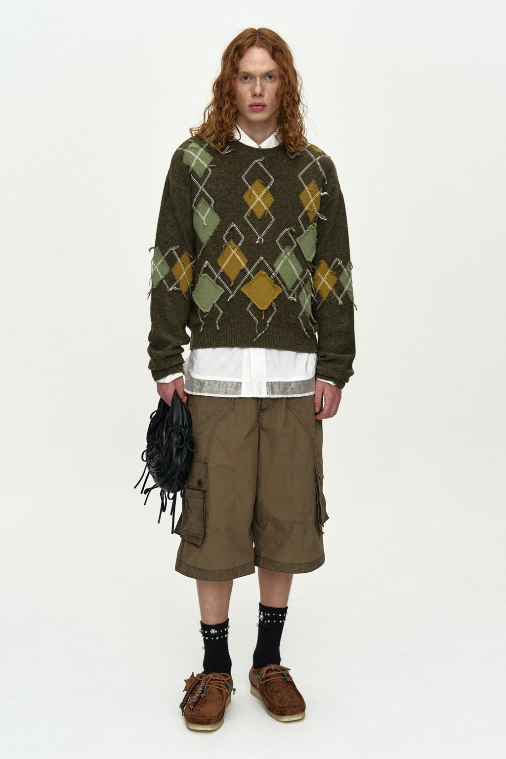 Andersson Bell - Tom Argyle Crew-Neck Sweater (Khaki) product image 1 | TRAB K-Fashion Australia