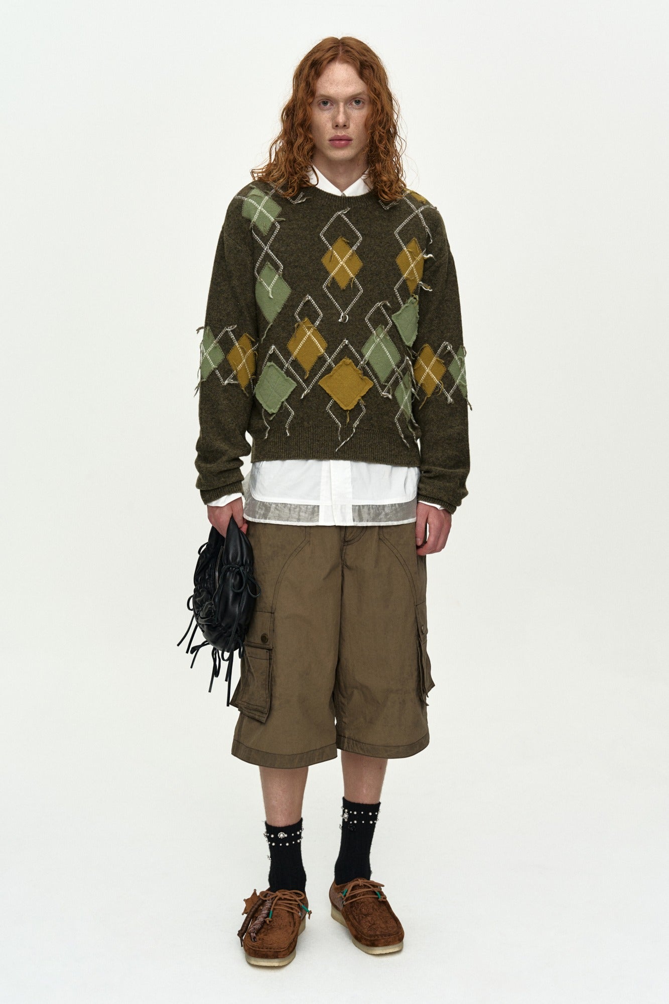 Andersson Bell - Tom Argyle Crew-Neck Sweater (Khaki) product image 1 | TRAB K-Fashion Australia