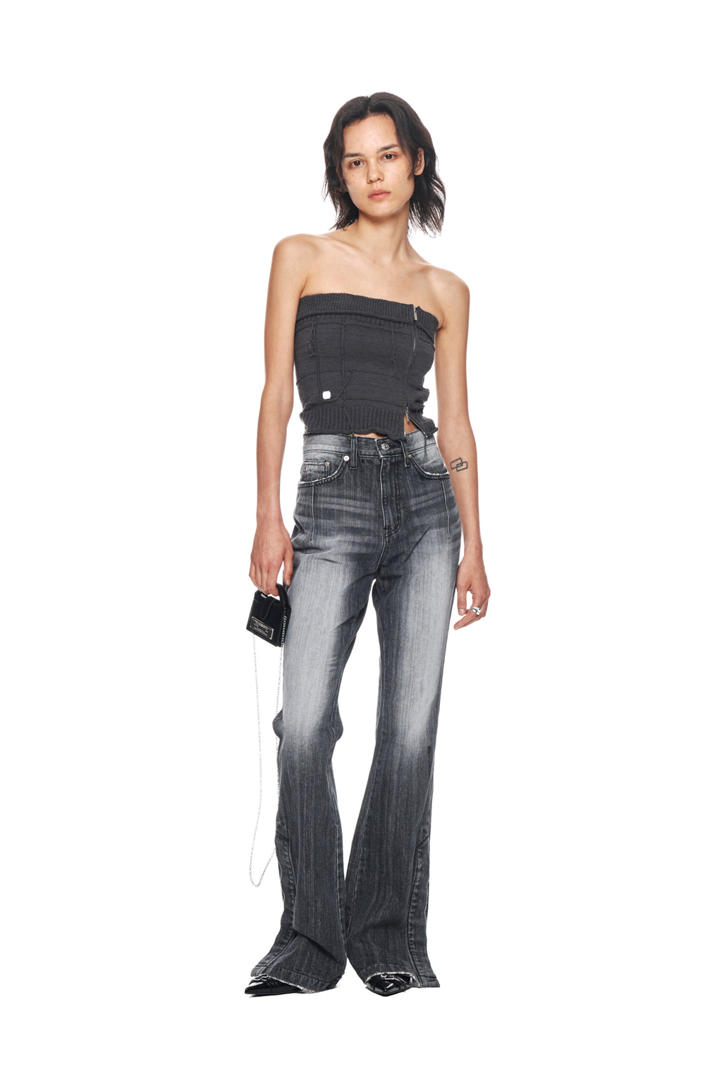 Matin Kim - Natural Damage Zip Up Tube Top (Charcoal) product image 8 | TRAB K-Fashion Australia