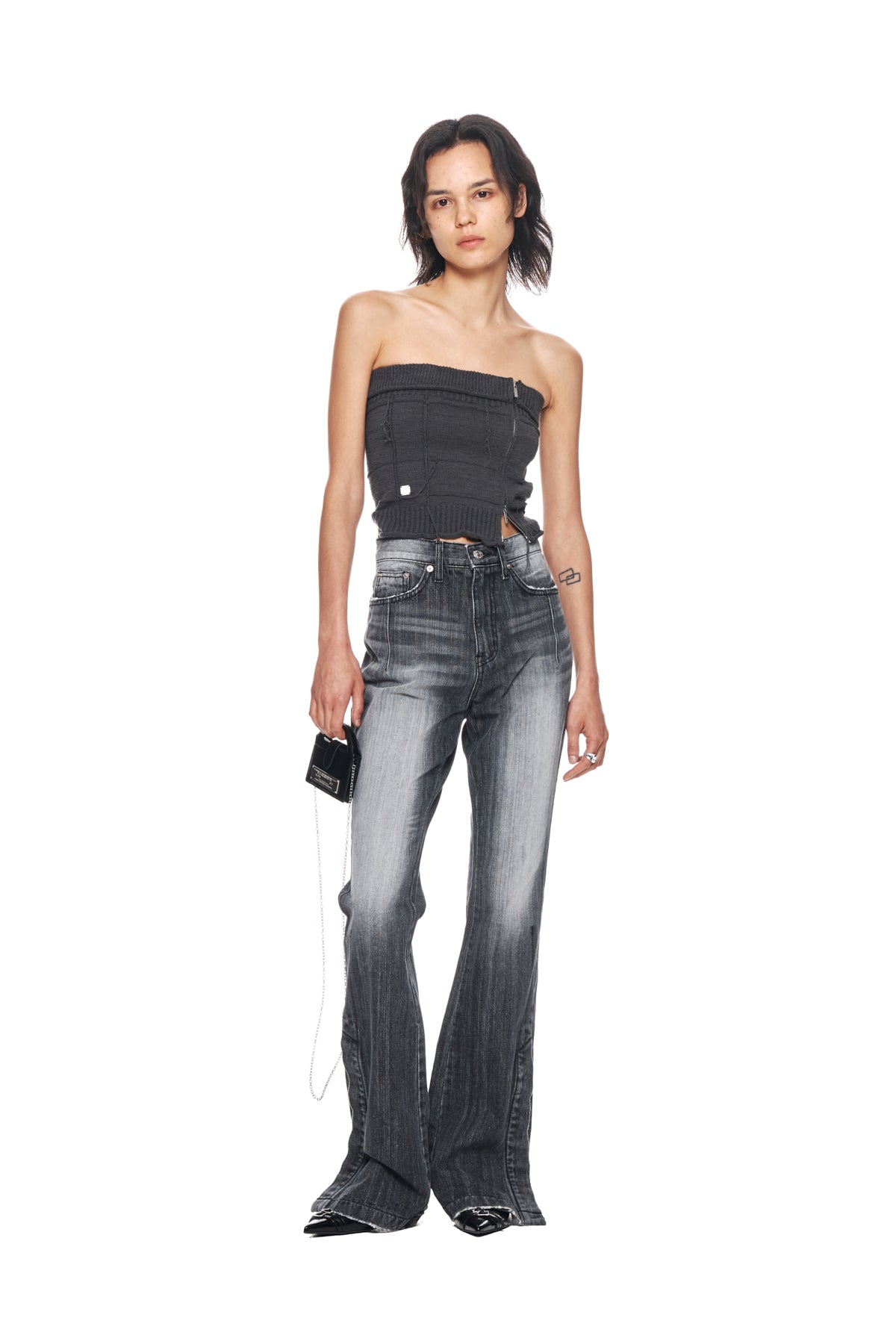 Matin Kim - Natural Damage Zip Up Tube Top (Charcoal) product image 8 | TRAB K-Fashion Australia