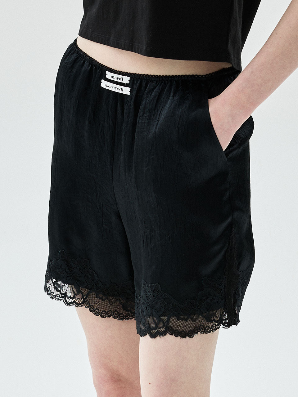 Mardi Mercredi - Satin Shorts Double Label Lace (Black) product image 1 | TRAB K-Fashion Australia