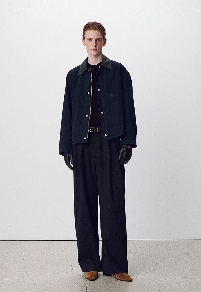 Tonywack - Leather Collar Garment-Washed Chore Jacket (Navy) product image 1 | TRAB K-Fashion Australia