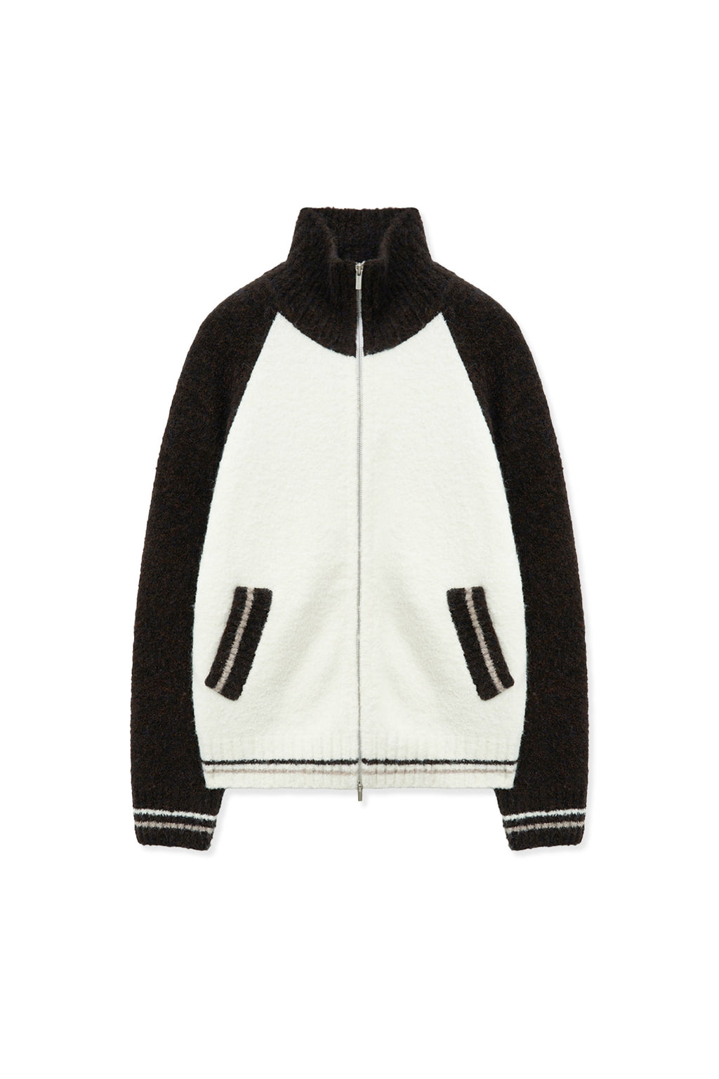 Matin Kim - High Neck Raglan Knit Zip Up (Dark Brown) product image 1 | TRAB K-Fashion Australia