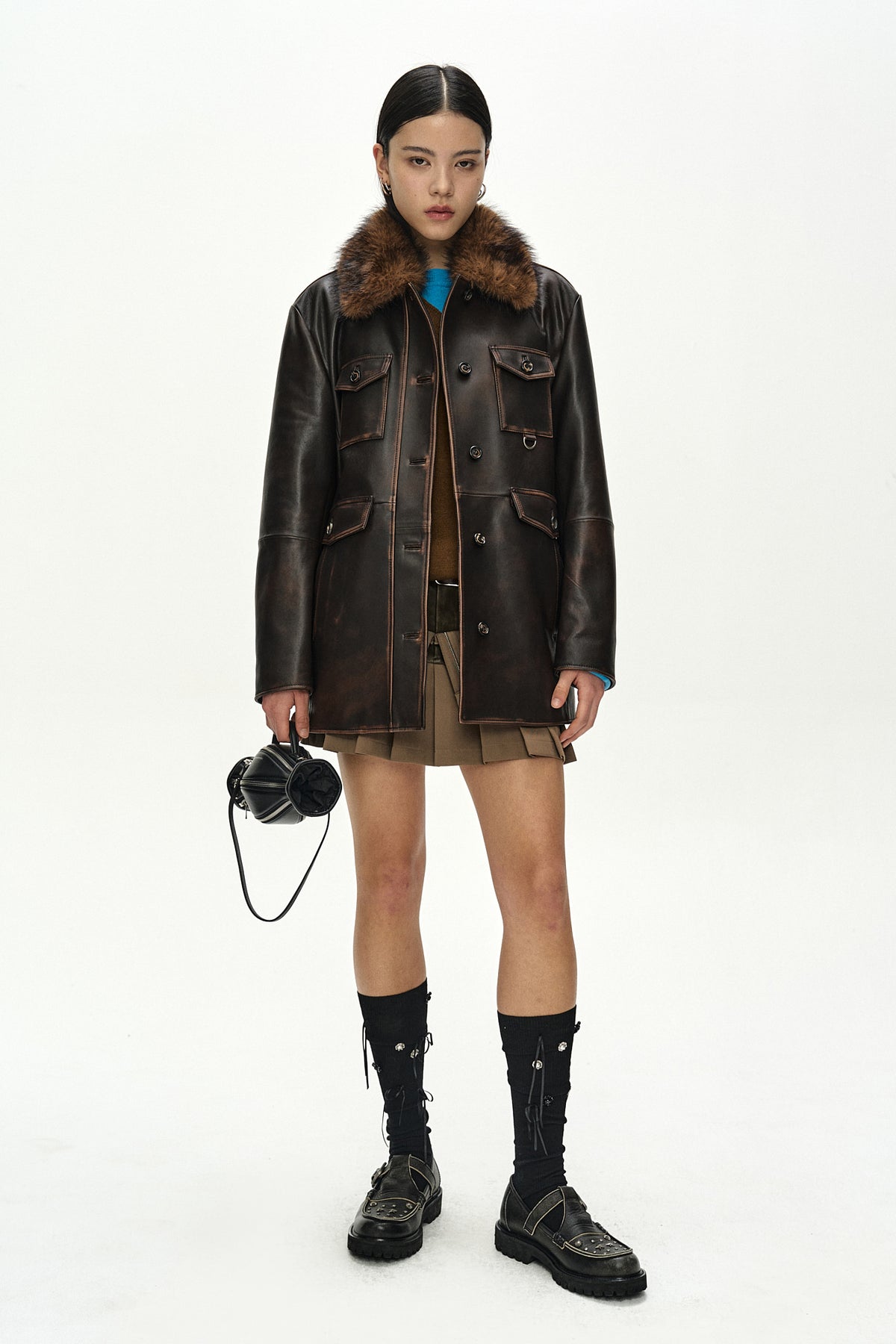 Andersson Bell - Fur Collar Field Leather Jacket (Brown) product image 3 | TRAB K-Fashion Australia