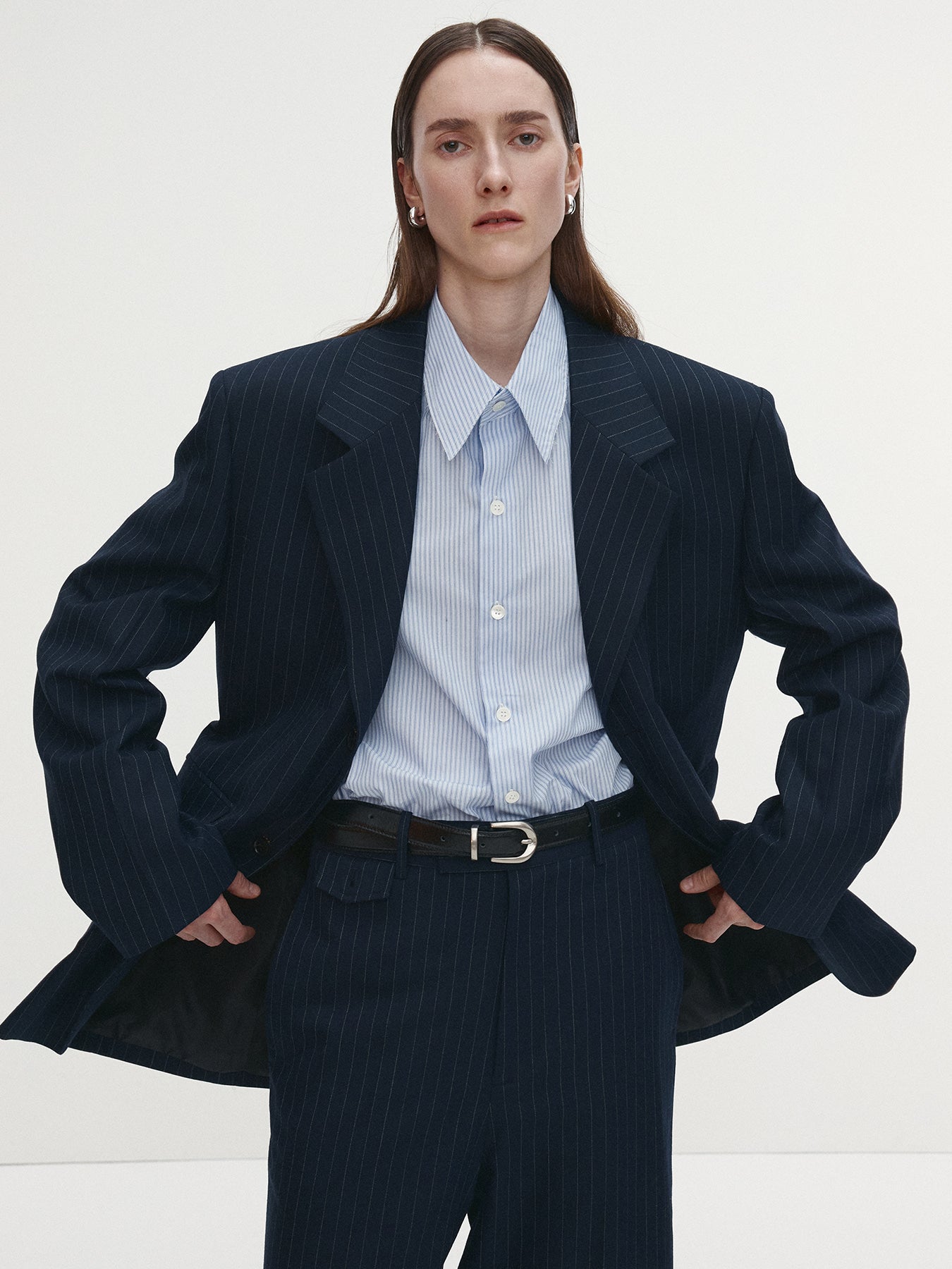 Tonywack - Striped Wool Oversized Tailored Jacket (Navy Pinstripe) product image 5 | TRAB K-Fashion Australia