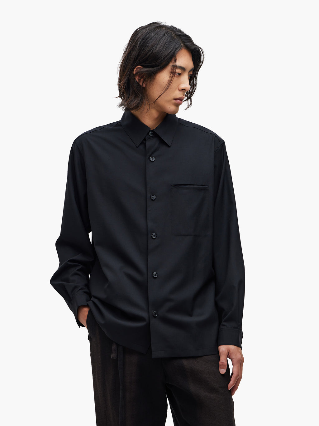 Jiyong Kim - Super Fine Wool Front Pocket Shirt (Black) product image 2 | TRAB K-Fashion Australia