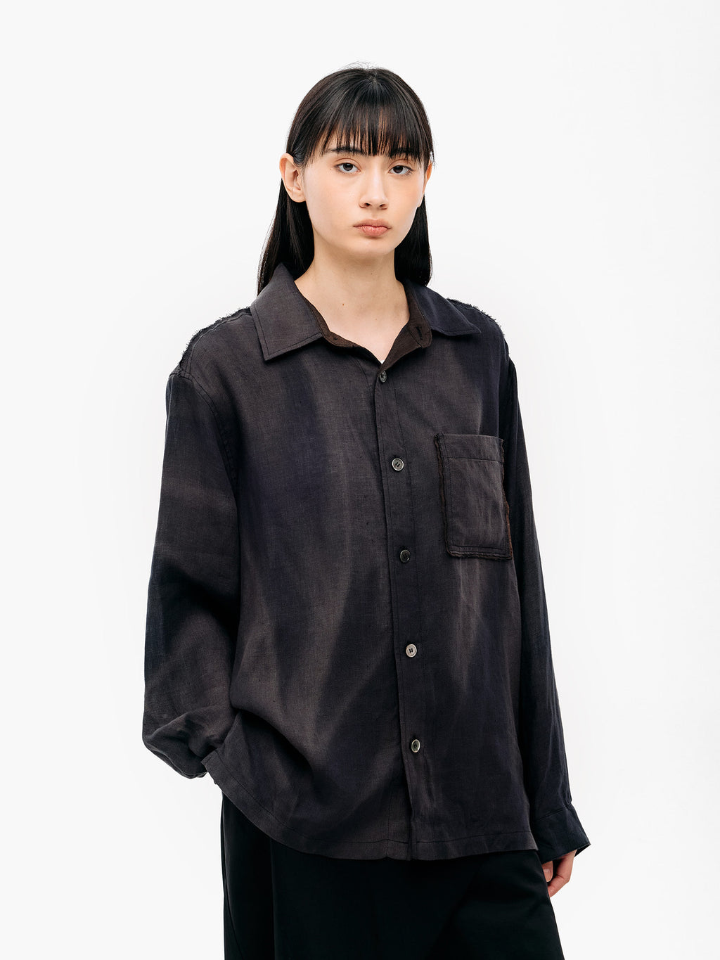 Jiyong Kim - Sun-Bleached Raw Edged Shirt (Black) product image 4 | TRAB K-Fashion Australia
