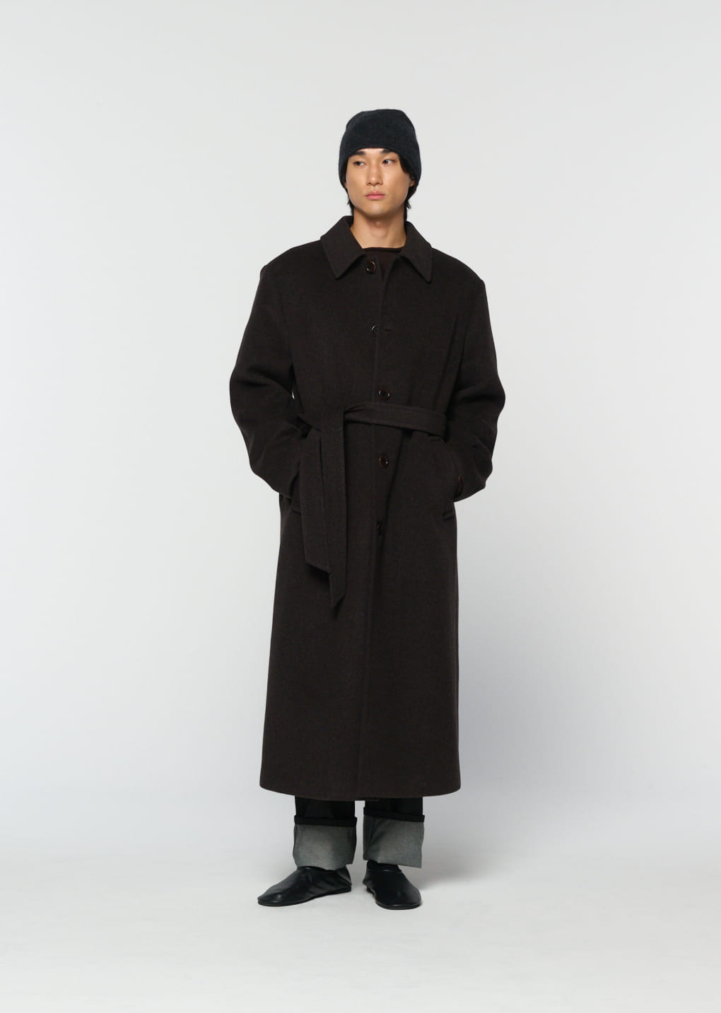 Amomento - men's single breasted long coat (Dark Brown) product image 8 | TRAB K-Fashion Australia