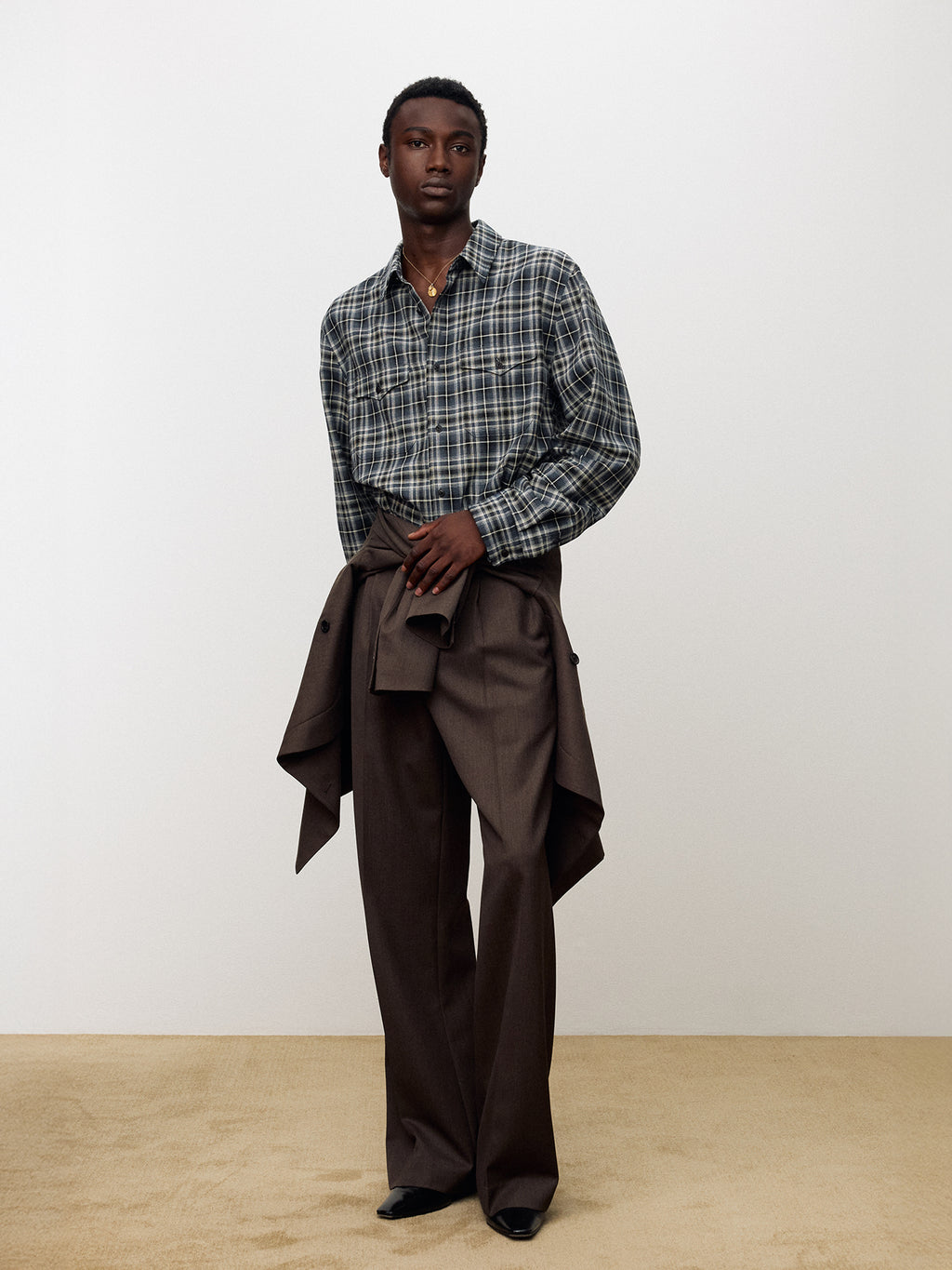 Tonywack - Checked Cotton Double Pocket Shirt (Blue) product image 3 | TRAB K-Fashion Australia