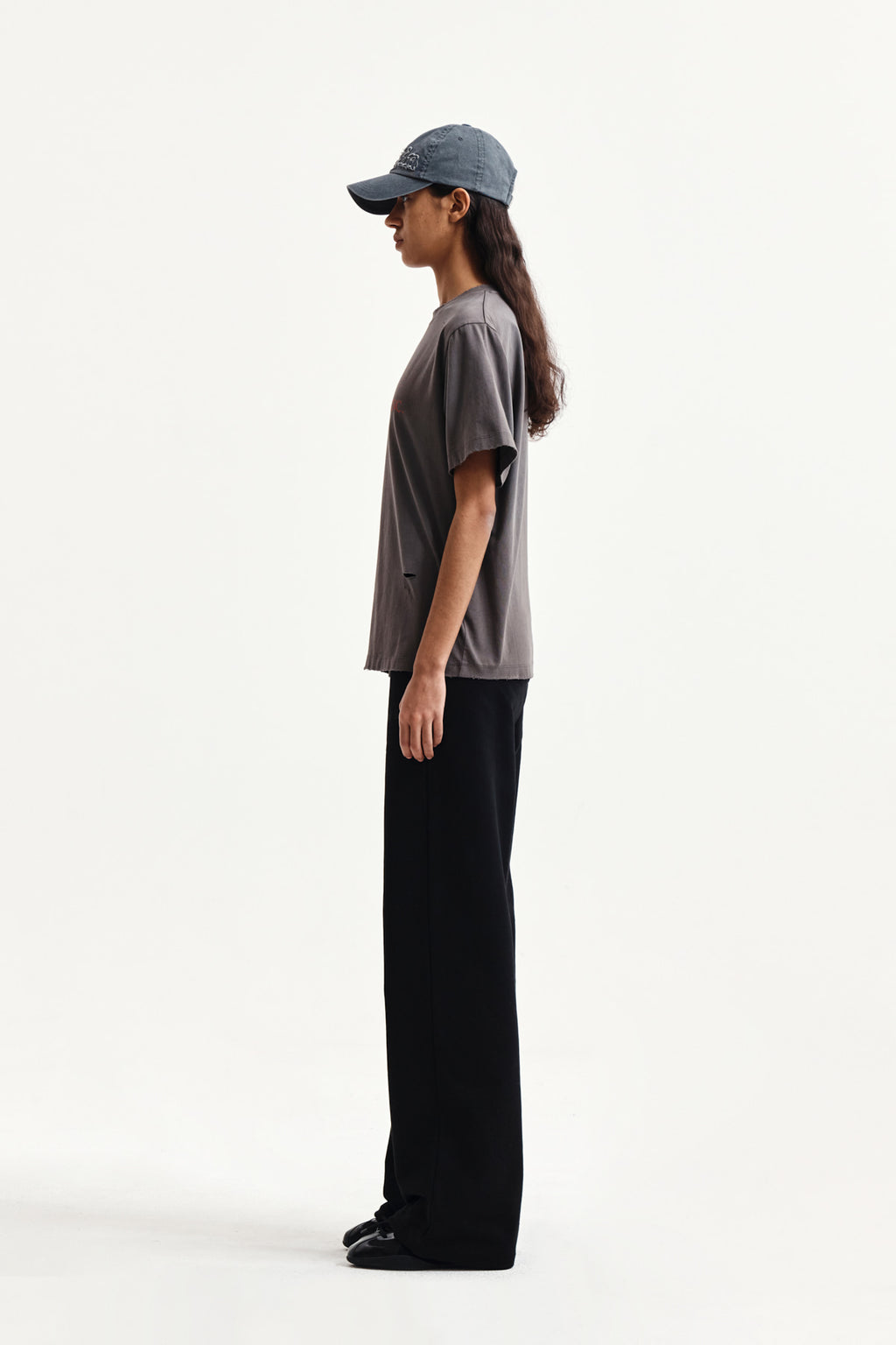 Matin Kim - Spray Washed Lettering Damaged Top (Charcoal) product image 6 | TRAB K-Fashion Australia