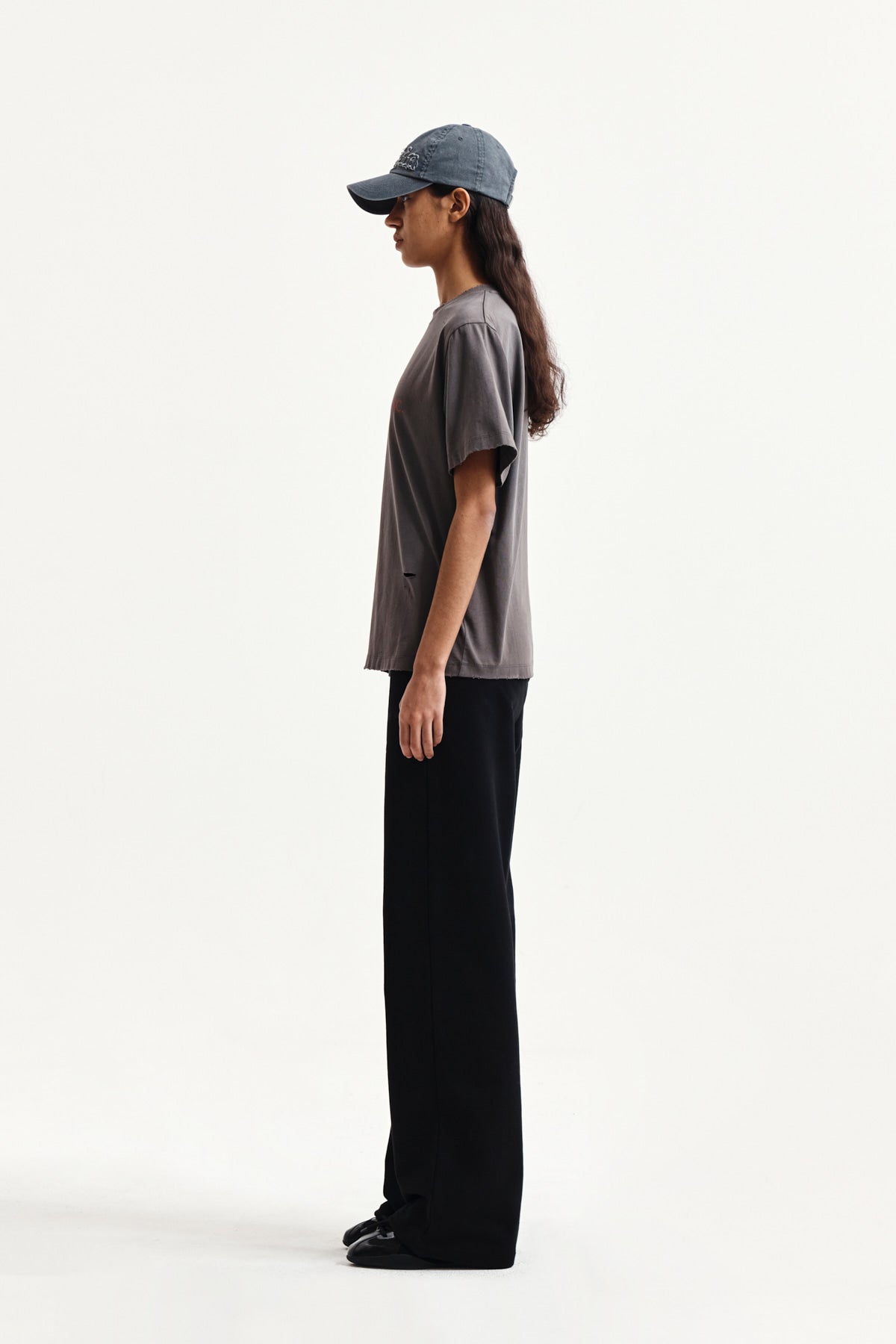 Matin Kim - Spray Washed Lettering Damaged Top (Charcoal) product image 6 | TRAB K-Fashion Australia