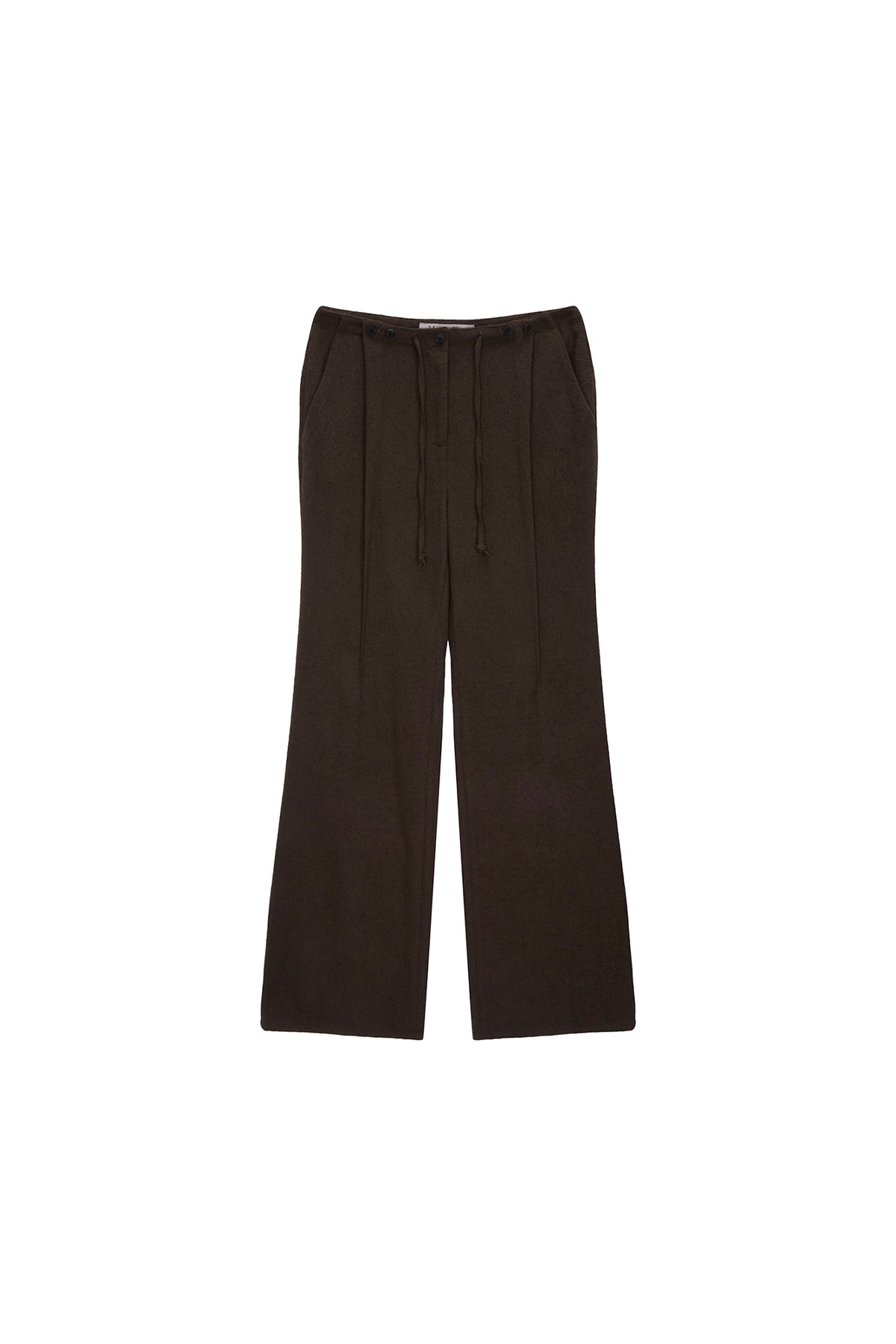 Matin Kim - Waist Button Point String Slim Pants (Brown) product image 1 | TRAB K-Fashion Australia