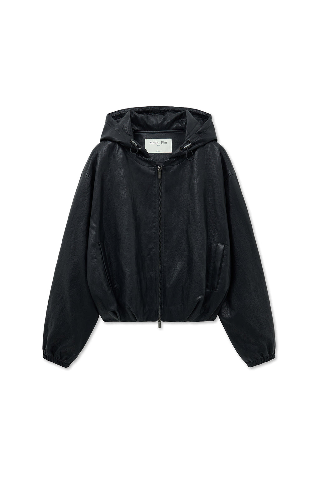 Matin Kim - Faux Leather Hoody Crop Jumper (Black) product image 1 | TRAB K-Fashion Australia