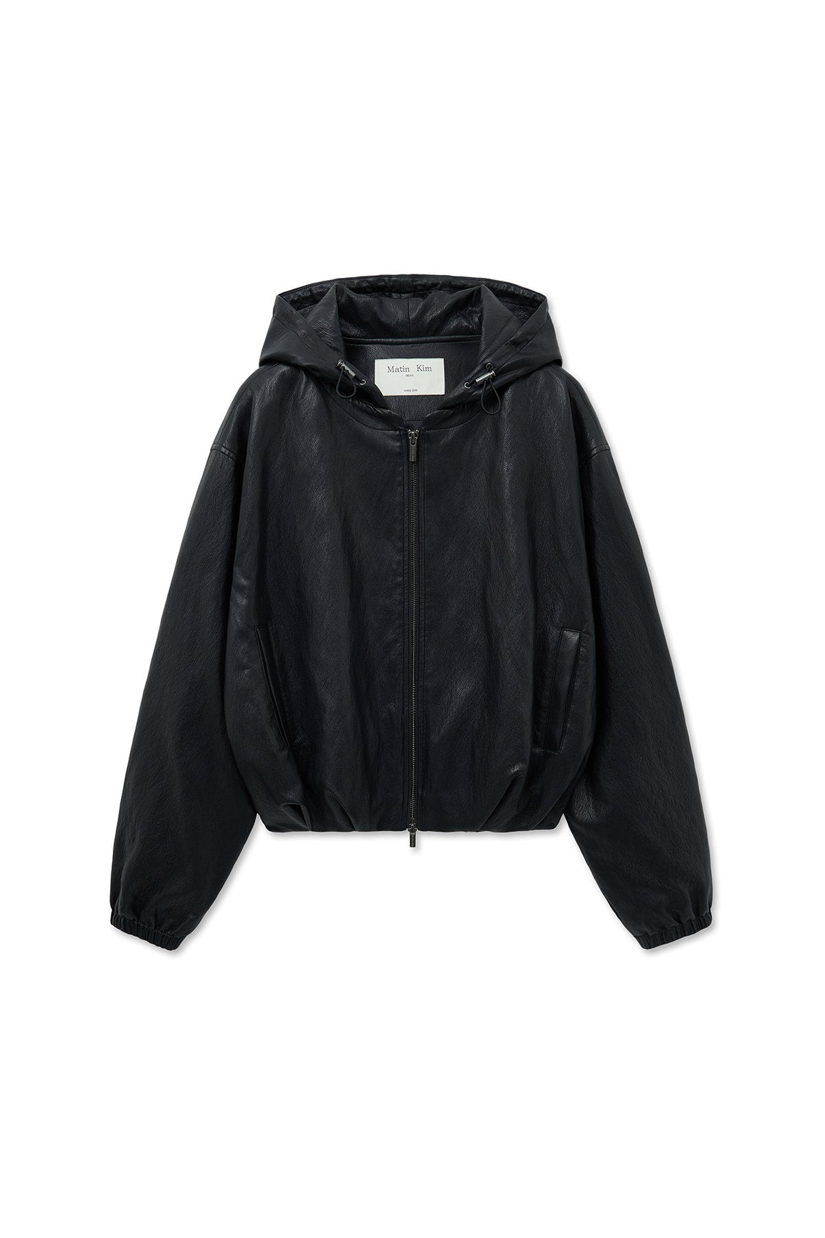 Matin Kim - Faux Leather Hoody Crop Jumper (Black) product image 1 | TRAB K-Fashion Australia