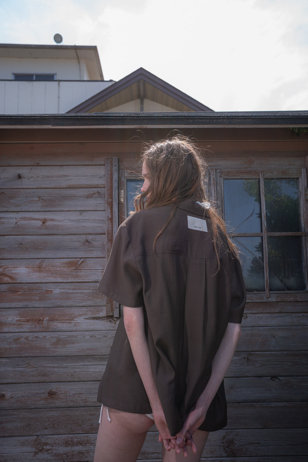Matin Kim - Unbalance Collar Half Shirt (Khaki Brown) product image 10 | TRAB K-Fashion Australia