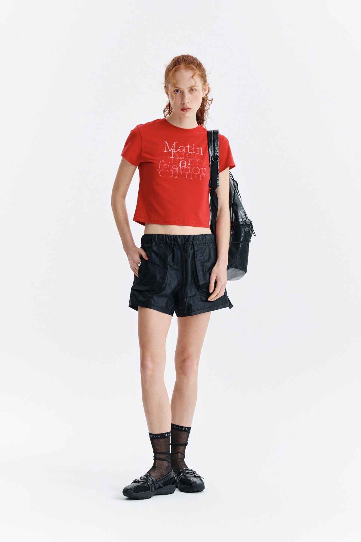 Matin Kim - Dusty Typo Graphic Crop Top (Red) product image 8 | TRAB K-Fashion Australia