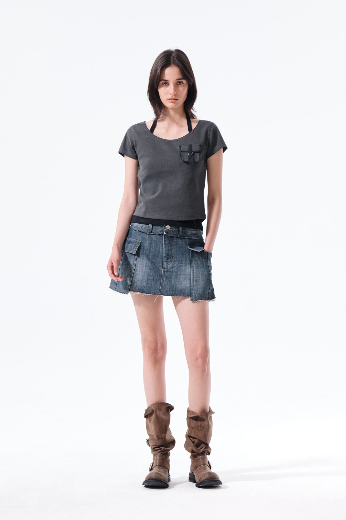 Matin Kim - Pocket Point Slim Fit Top (Charcoal) product image 8 | TRAB K-Fashion Australia
