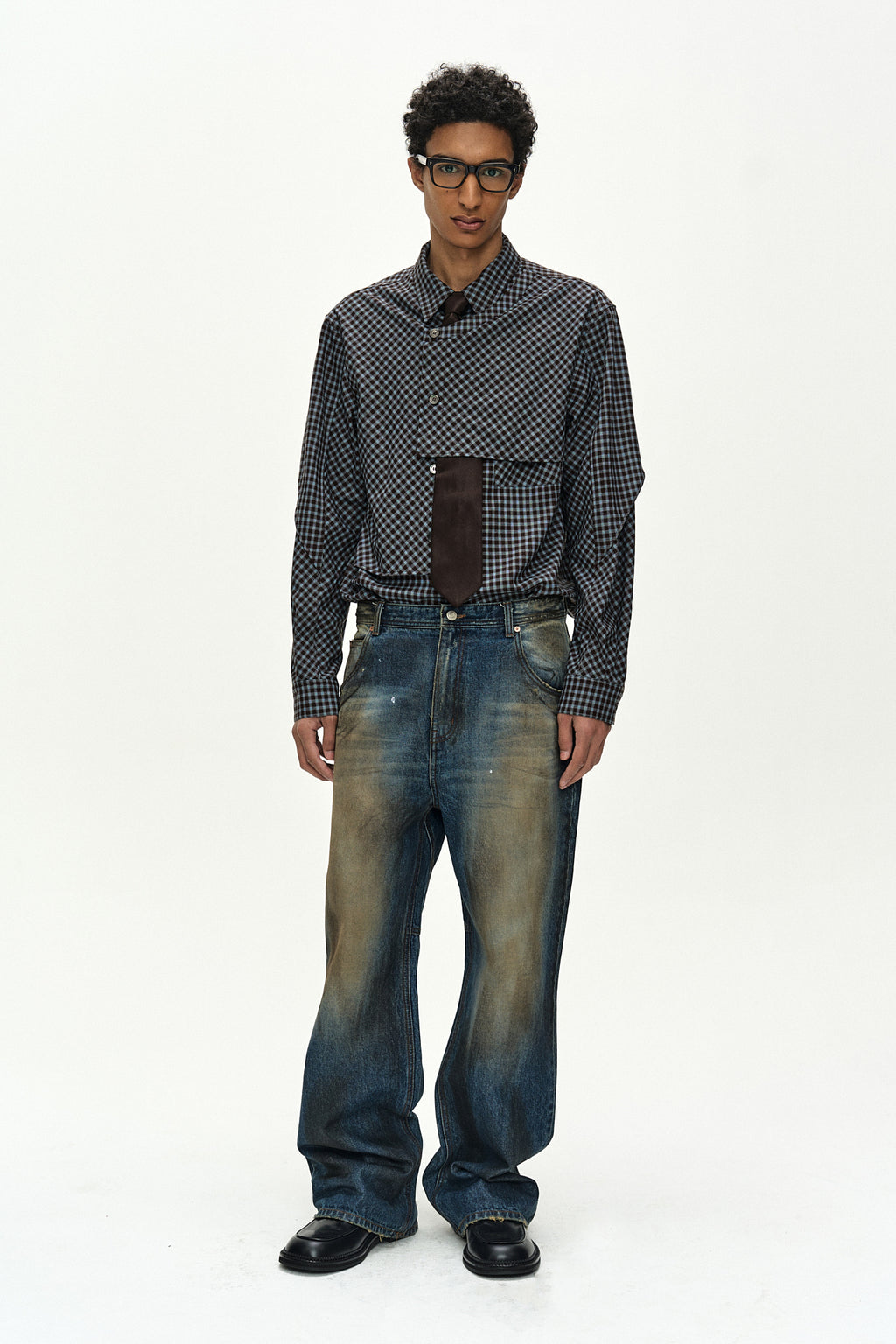 Andersson Bell - Maey Check Layered Shirt (brown/blue) (Brown/Blue) product image 2 | TRAB K-Fashion Australia