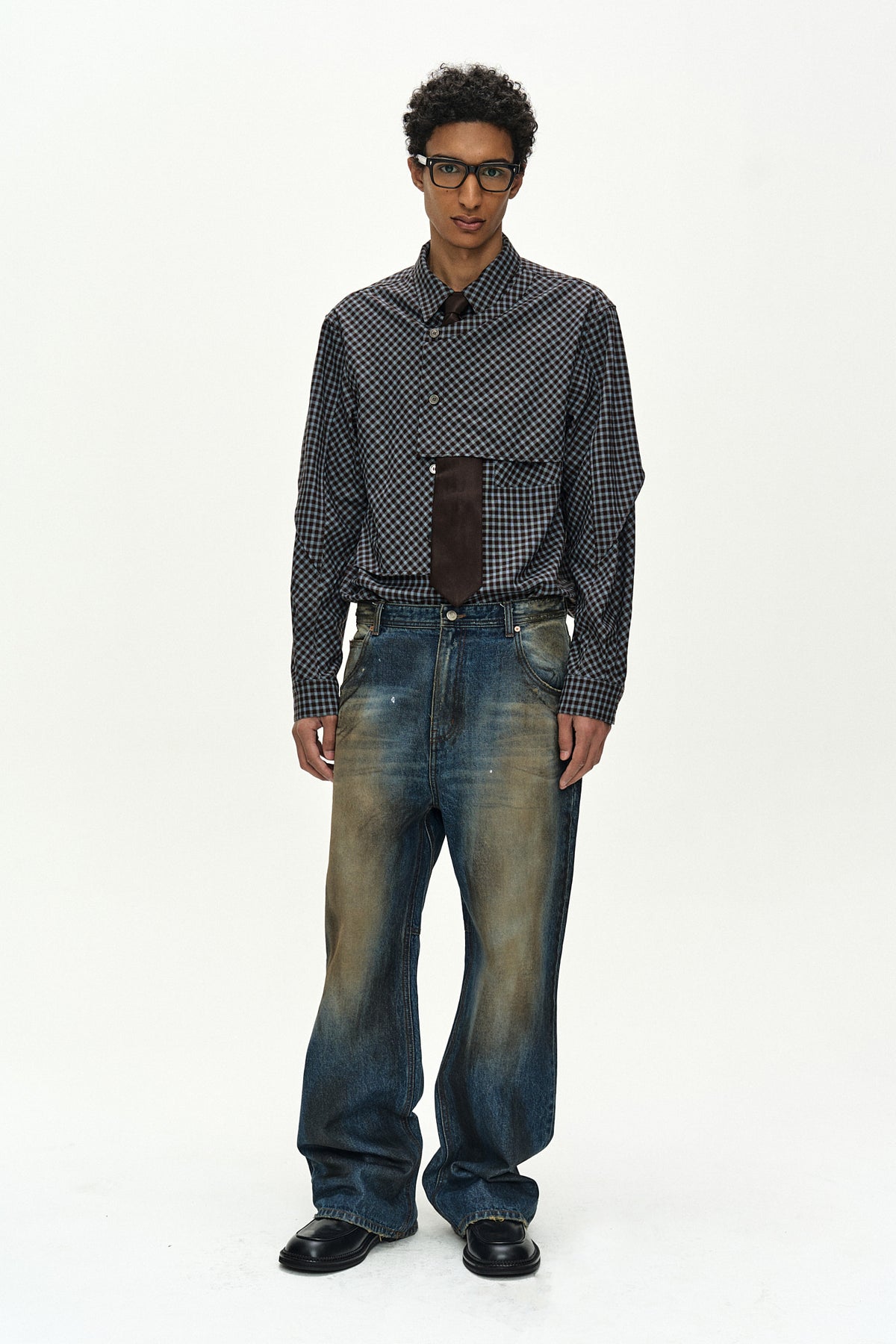 Andersson Bell - Maey Check Layered Shirt (Brown/Blue) product image 2 | TRAB K-Fashion Australia