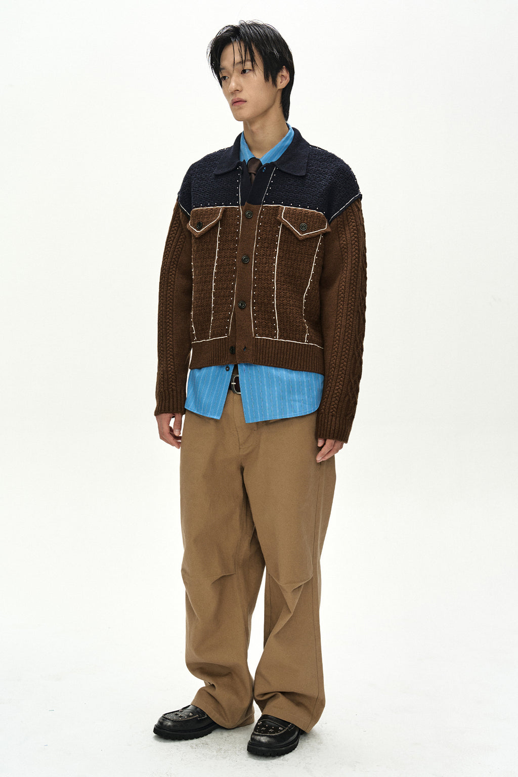 Andersson Bell - Camelon Trucker Cardigan (Brown/Navy) product image 3 | TRAB K-Fashion Australia