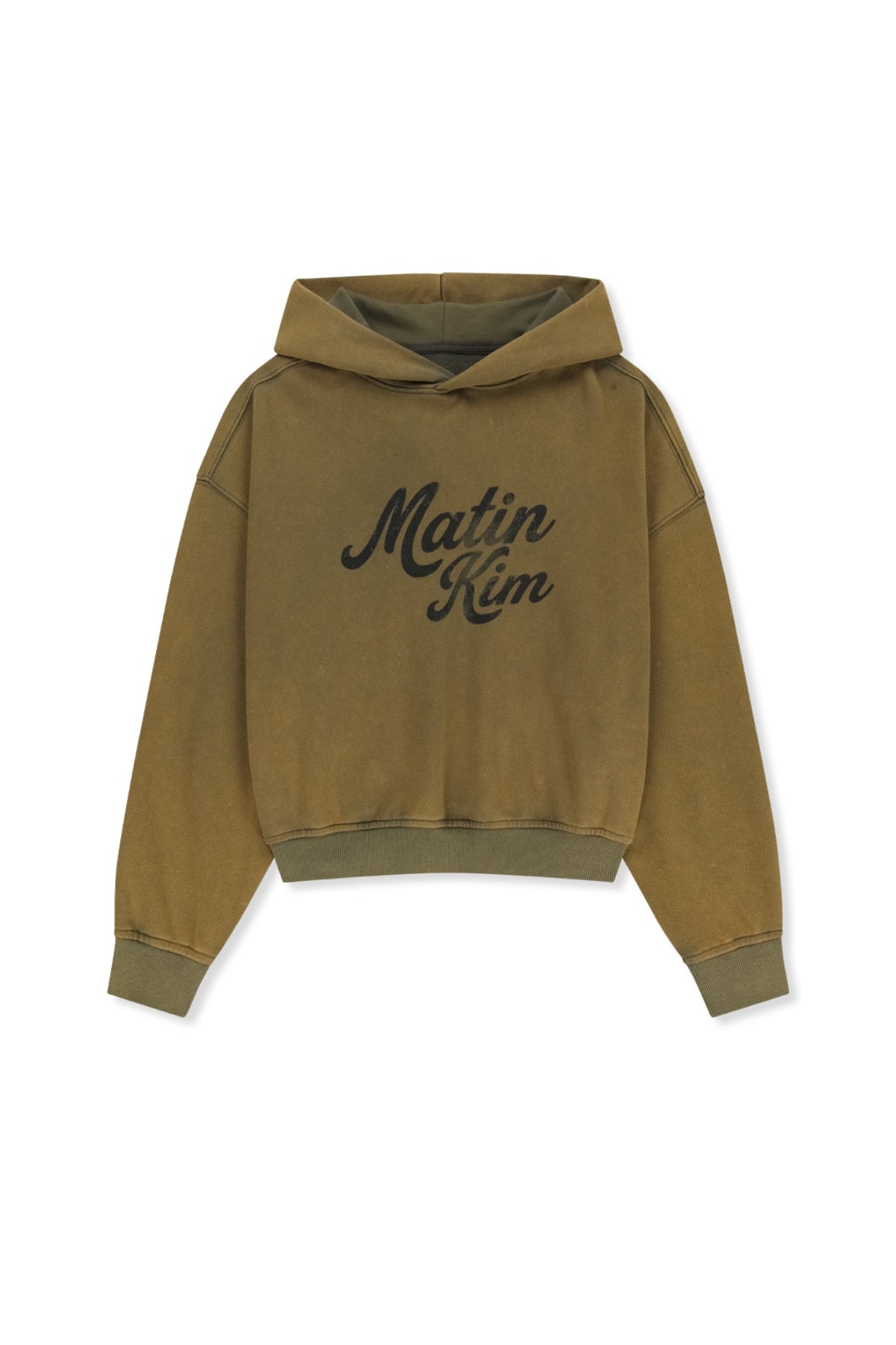 Matin Kim - Washed Calligraphy Logo Hoody Top (Khaki) product image 1 | TRAB K-Fashion Australia