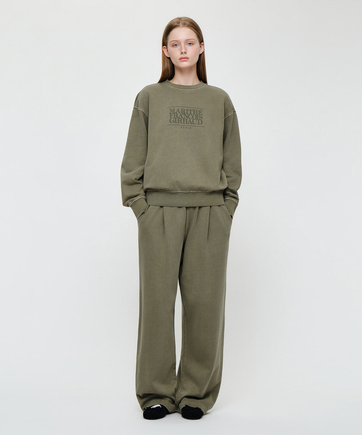 Marithe & Francois Girbaud - Crack Classic Logo Dyeing Oversized Sweatshirt (Khaki) product image 4 | TRAB K-Fashion Australia