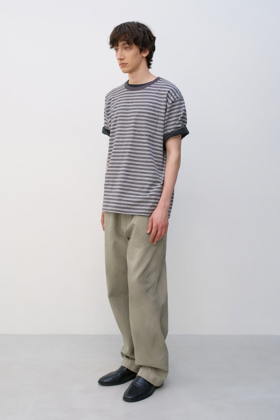 Insilence - Striped Pocket T-shirt (Melange Grey) product image 3 | TRAB K-Fashion Australia
