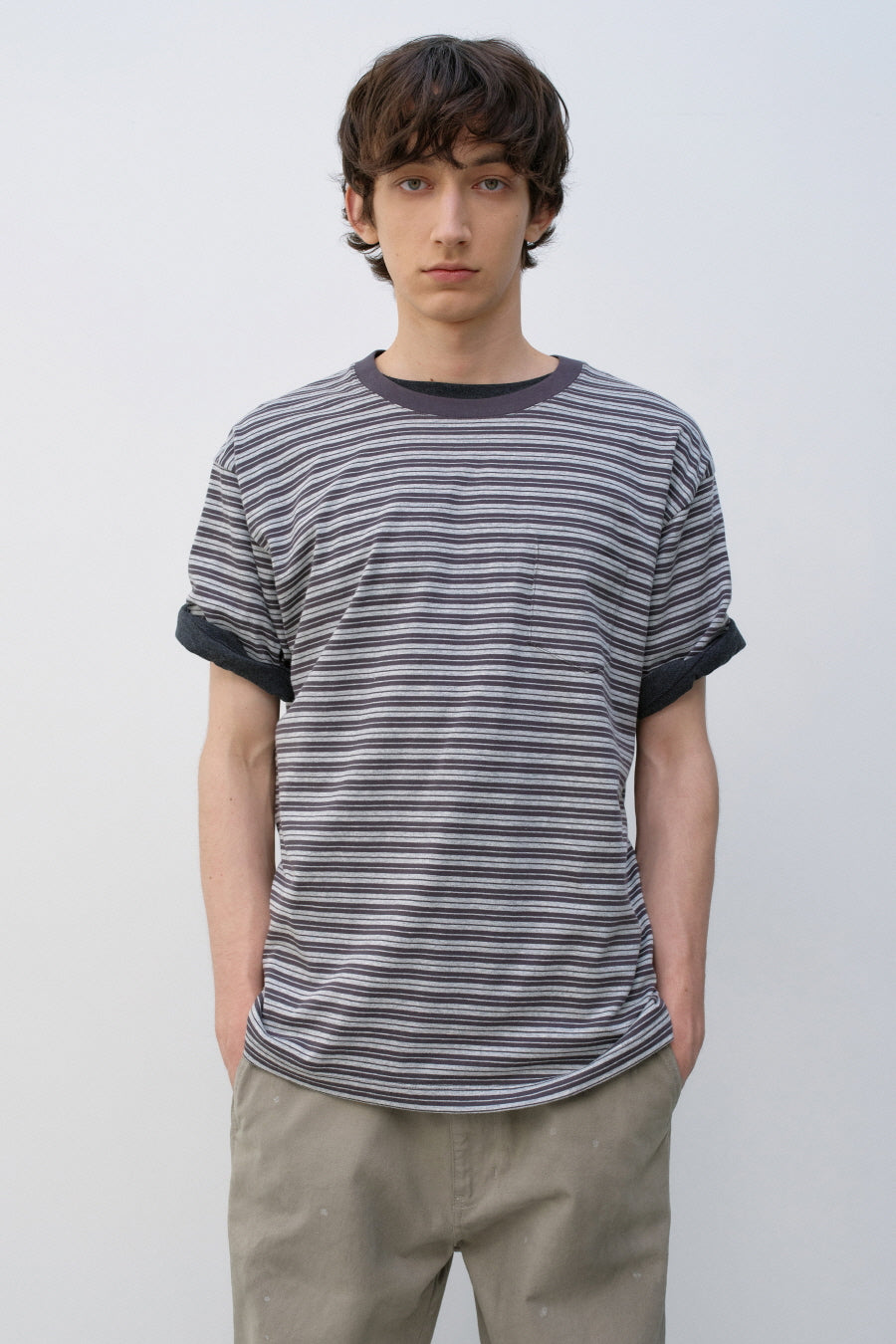Insilence - Striped Pocket T-shirt (Melange Grey) product image 2 | TRAB K-Fashion Australia