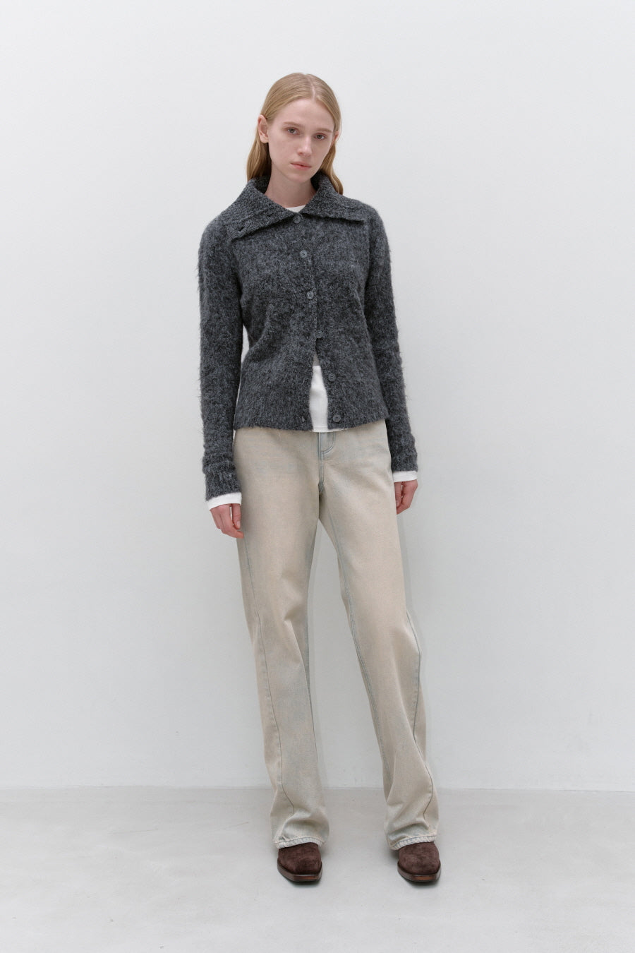 Insilence - Hairy Spread Collar Cardigan (Charcoal) product image 3 | TRAB K-Fashion Australia