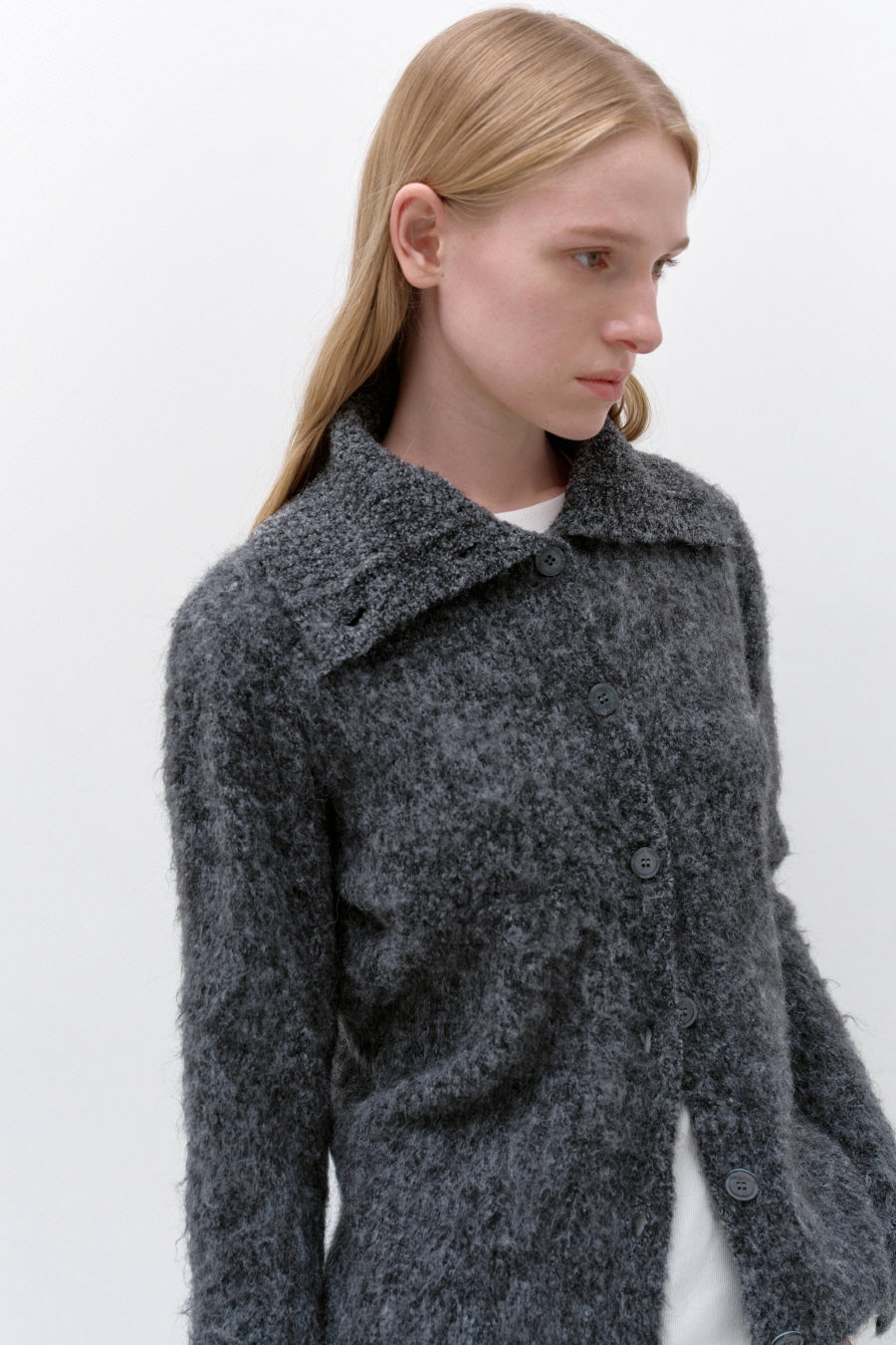 Insilence - Hairy Spread Collar Cardigan (Charcoal) product image 2 | TRAB K-Fashion Australia