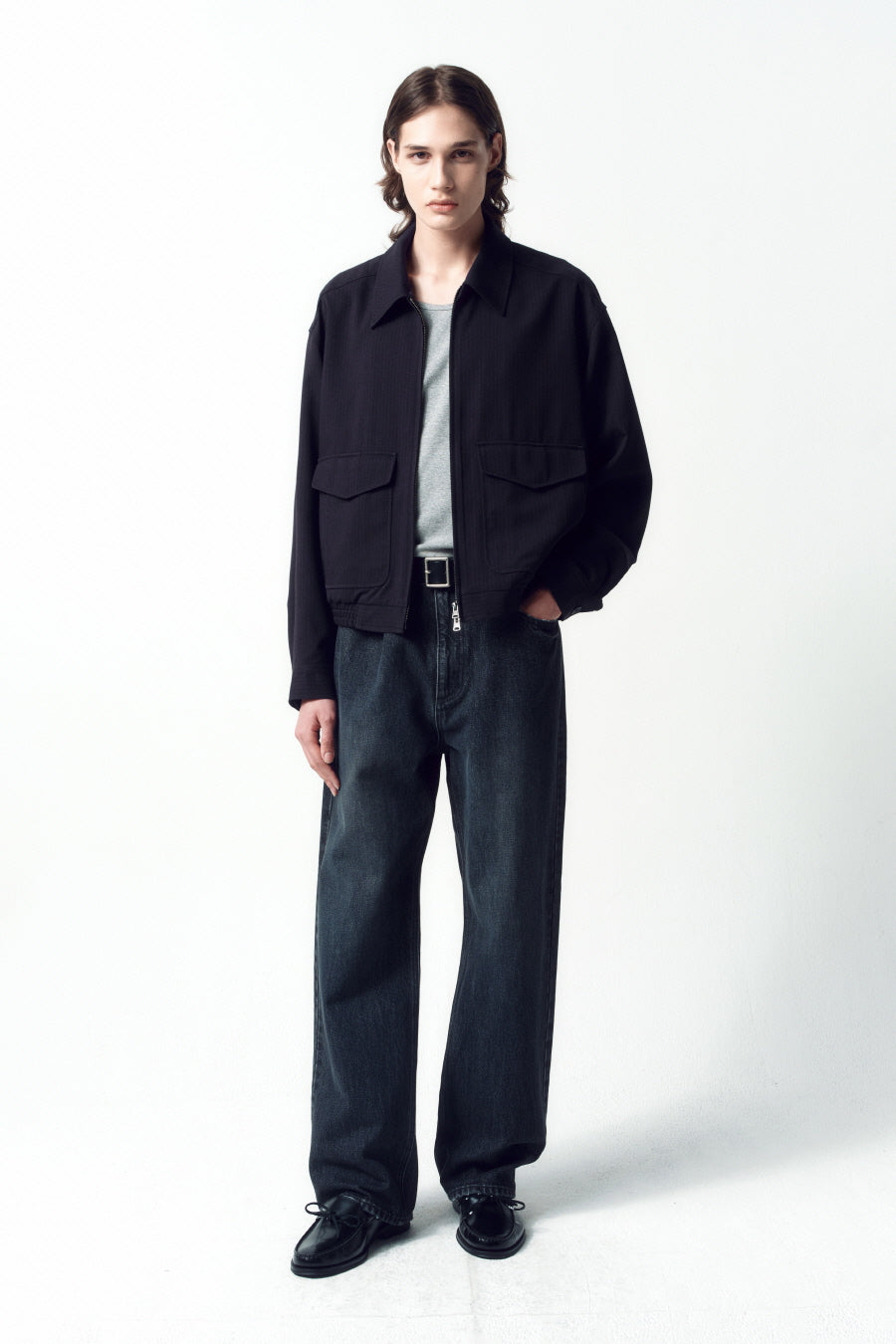 Insilence - Semi-Wide Denim Pants (Dark Grey) product image 1 | TRAB K-Fashion Australia