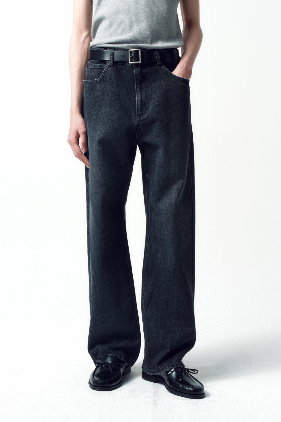 Insilence - Semi-Wide Denim Pants (Dark Grey) product image 4 | TRAB K-Fashion Australia