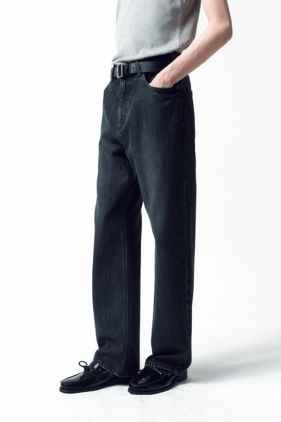 Insilence - Semi-Wide Denim Pants (Dark Grey) product image 5 | TRAB K-Fashion Australia