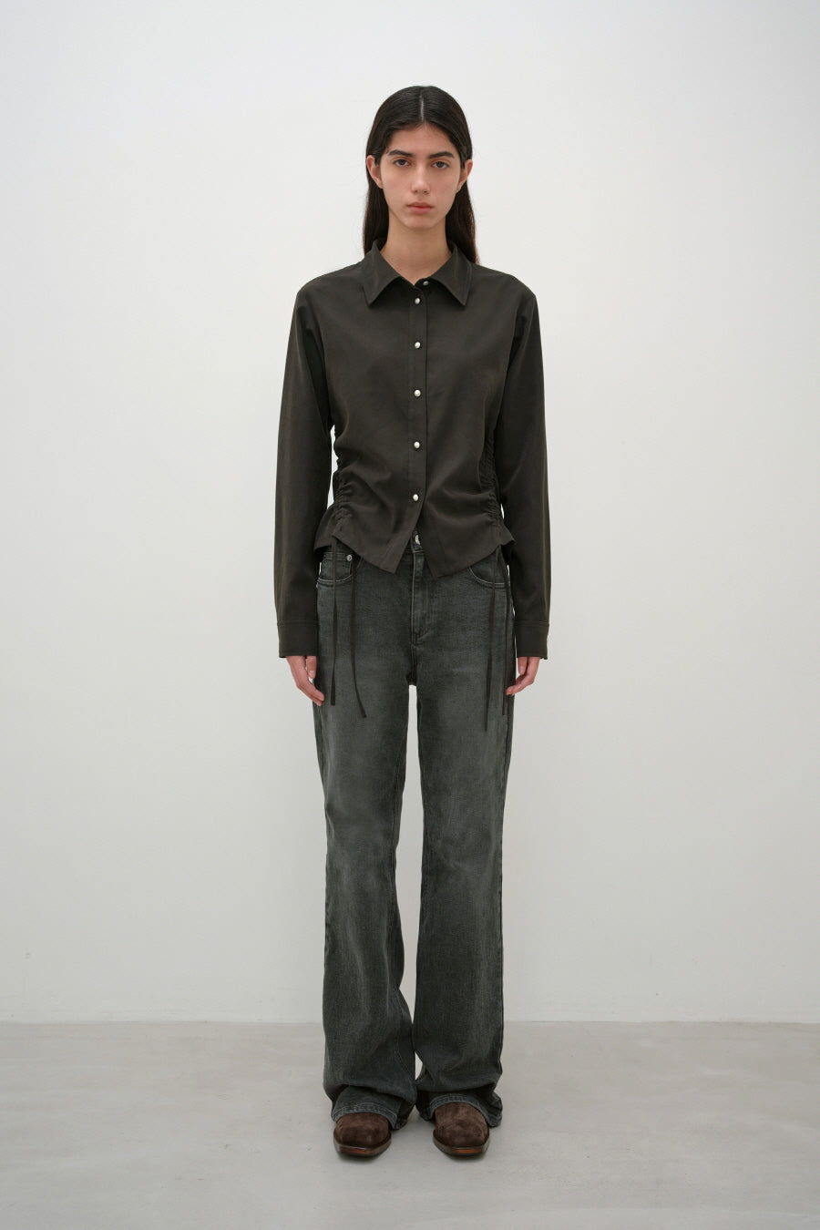 Insilence - Soft Shirring Shirt (Brown) product image 3 | TRAB K-Fashion Australia