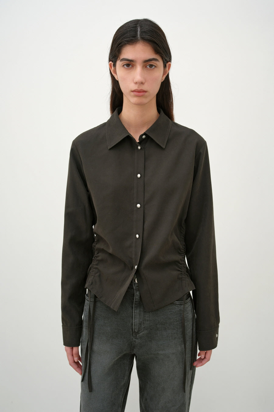Insilence - Soft Shirring Shirt (Brown) product image 1 | TRAB K-Fashion Australia