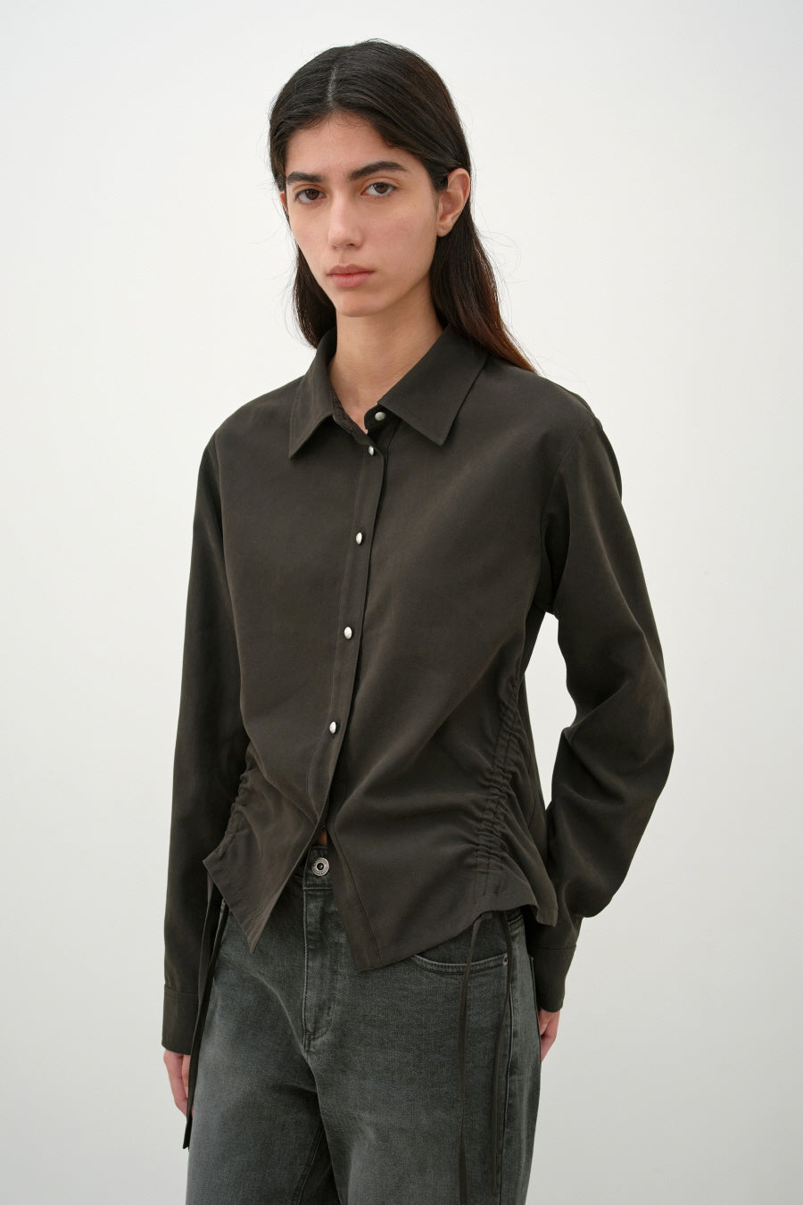 Insilence - Soft Shirring Shirt (Brown) product image 6 | TRAB K-Fashion Australia