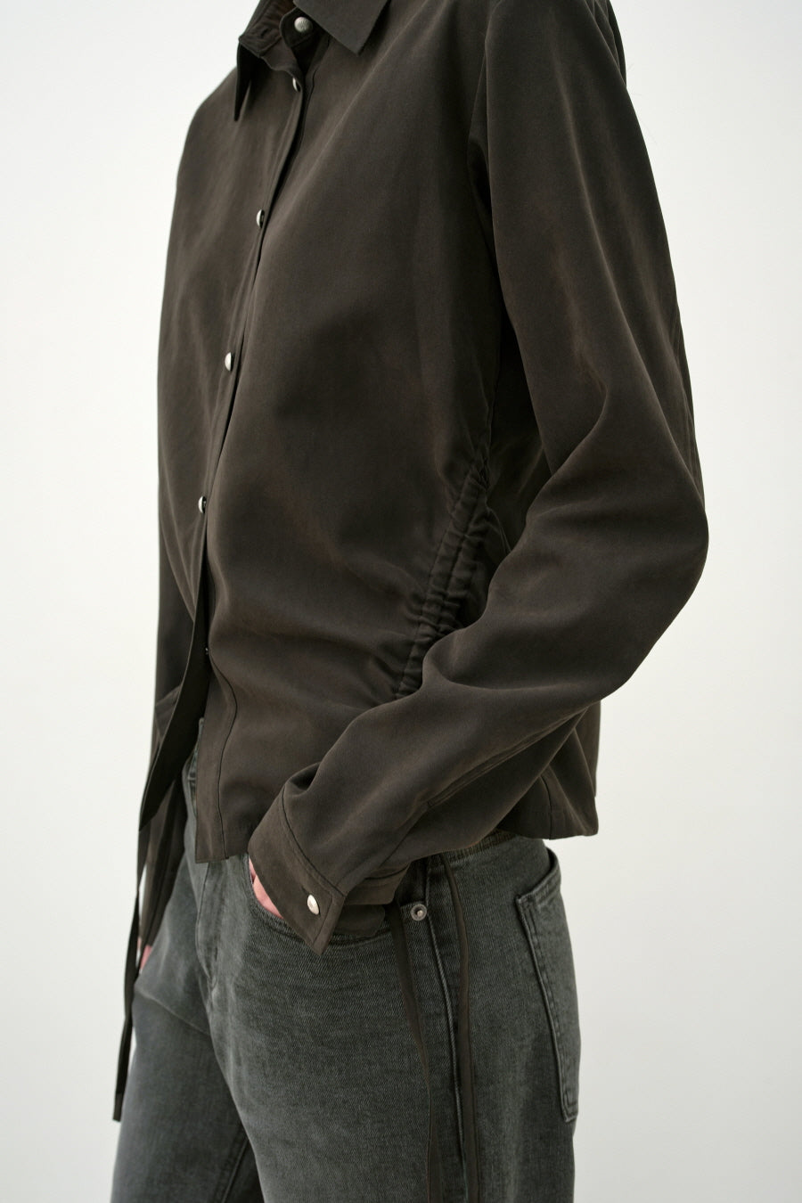 Insilence - Soft Shirring Shirt (Brown) product image 2 | TRAB K-Fashion Australia