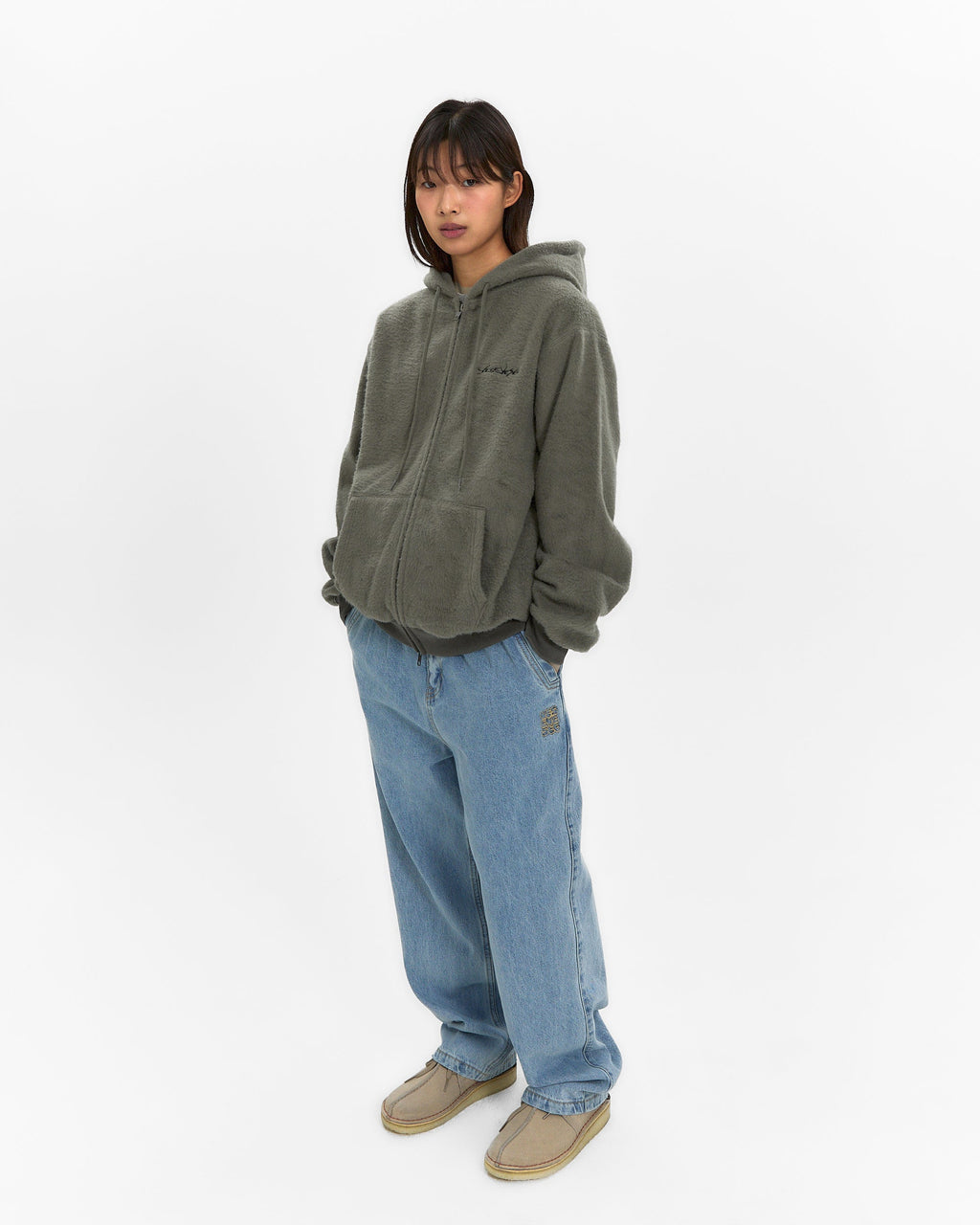 yeseyesee - Y.E.S Brushed Zip Up Hoodie (Khaki) product image 8 | TRAB K-Fashion Australia