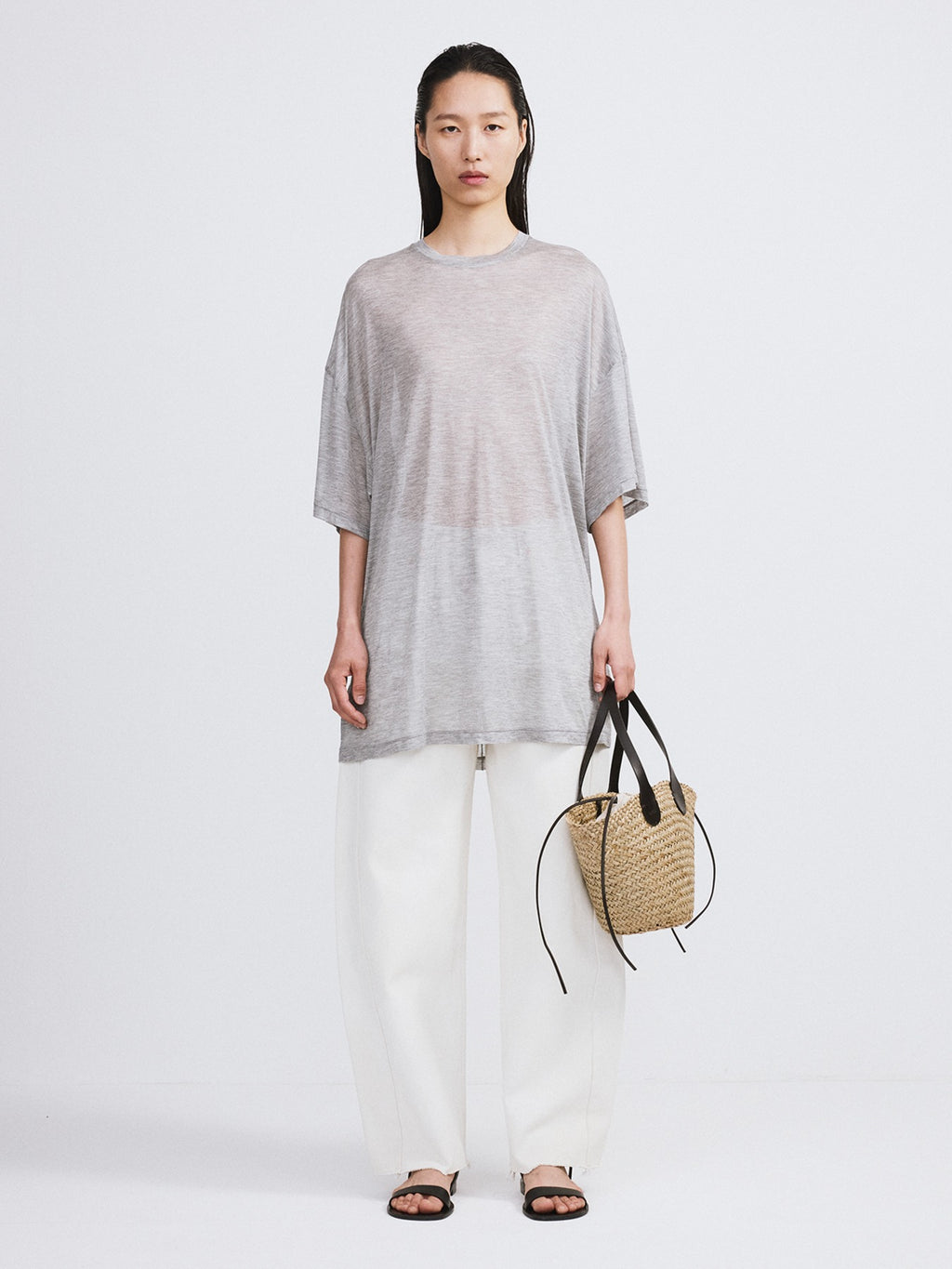 Recto - Oversized Sheer T-Shirt (Melange Grey) product image 1 | TRAB K-Fashion Australia