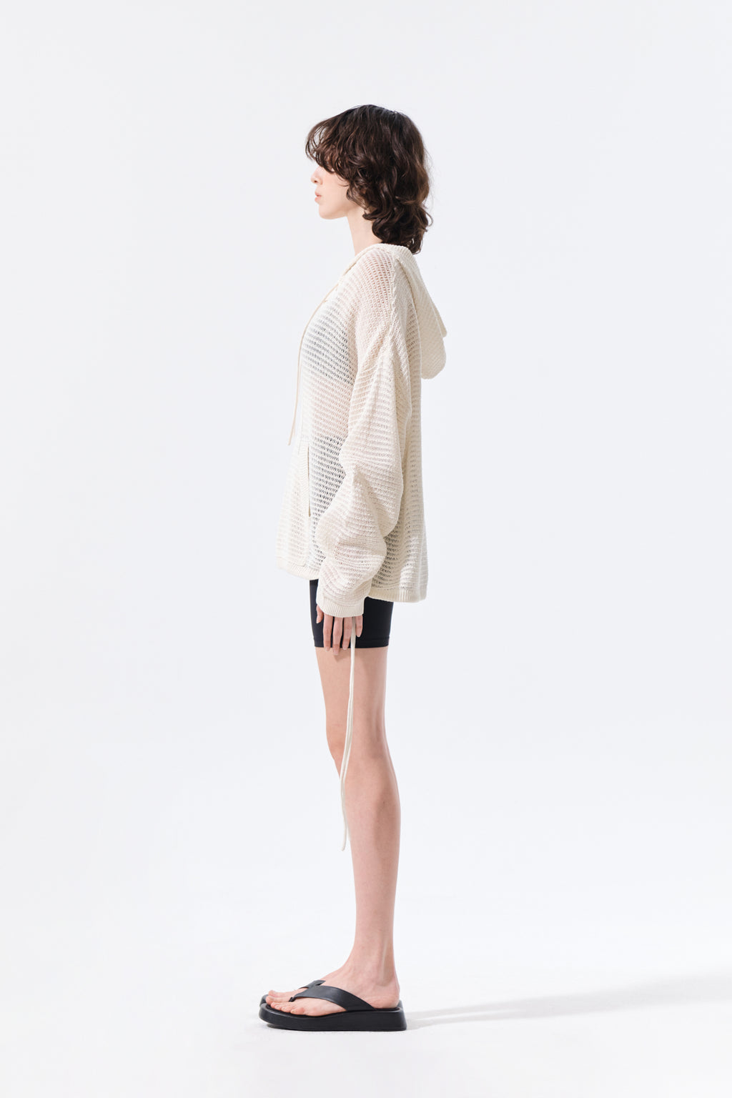 Matin Kim - Oversized Mesh Knit Hoodie (Cream) product image 6 | TRAB K-Fashion Australia