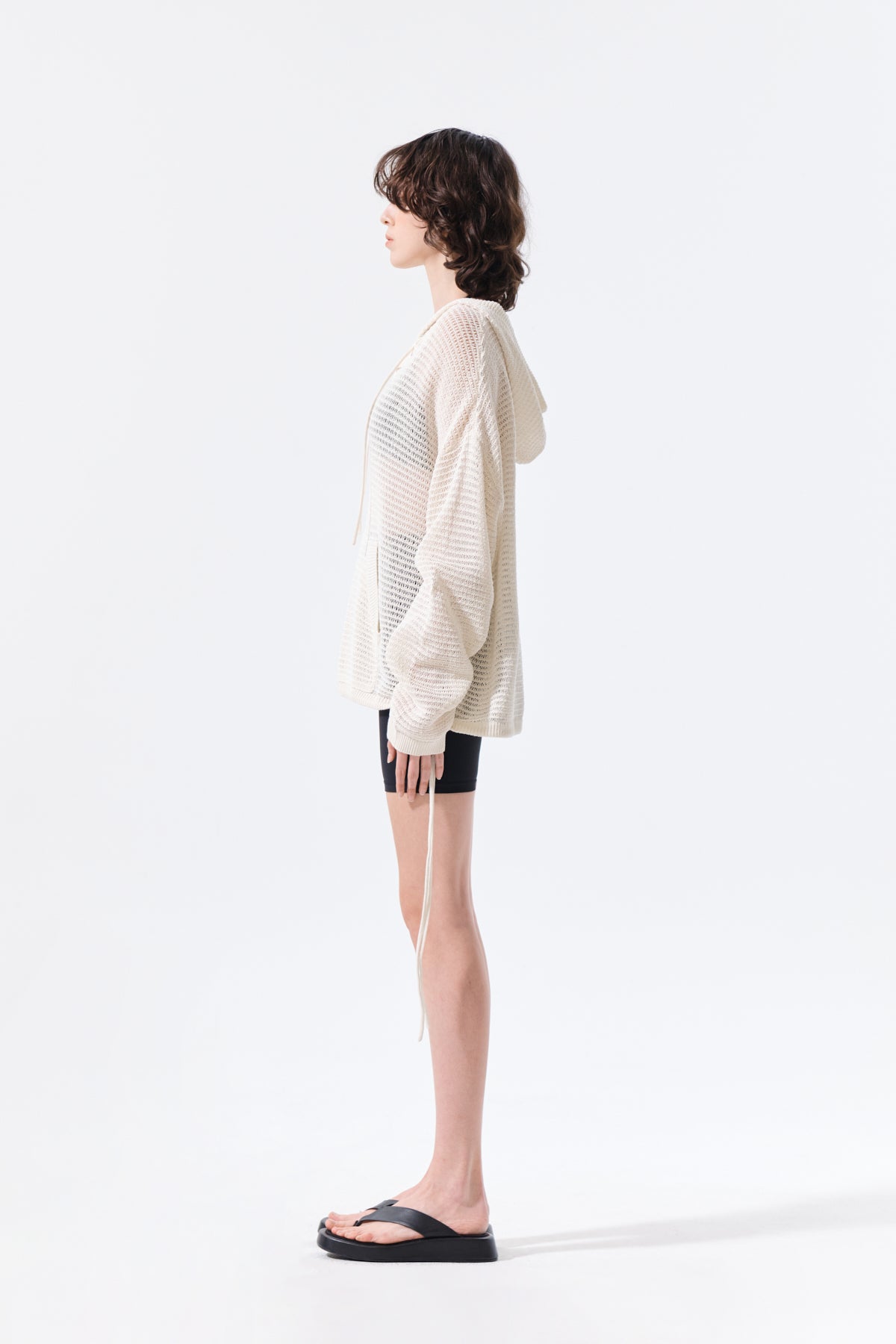 Matin Kim - Oversized Mesh Knit Hoodie (Cream) product image 6 | TRAB K-Fashion Australia