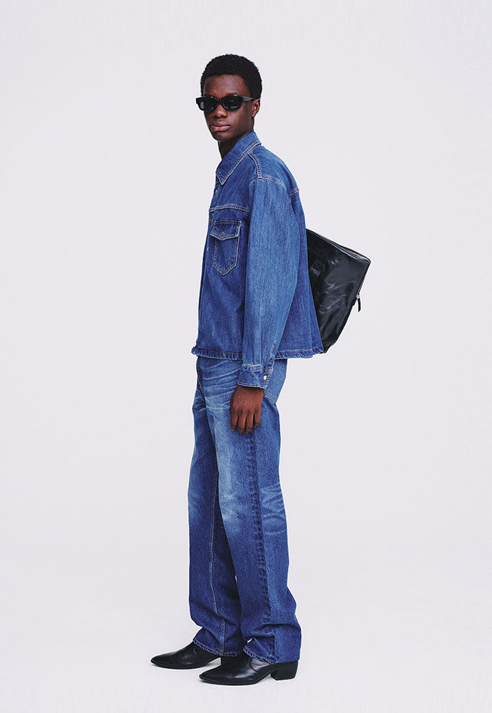 Tonywack - One Pocket Cropped Denim Blouson (Mid Blue) product image 2 | TRAB K-Fashion Australia