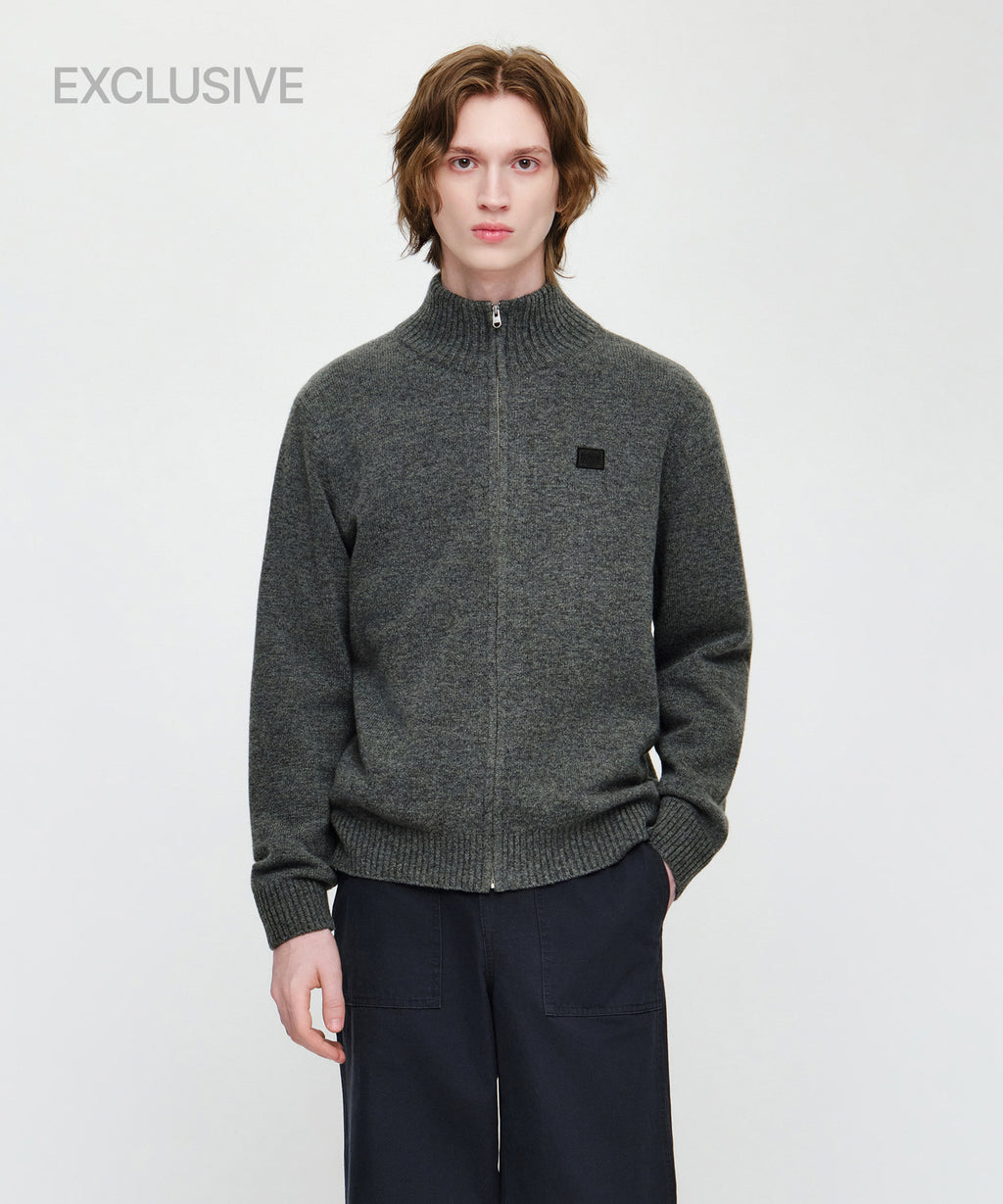 Marithe & Francois Girbaud - Premium Small Classic Logo Merino Wool High Neck Cardigan (Gray) product image 1 | TRAB K-Fashion Australia