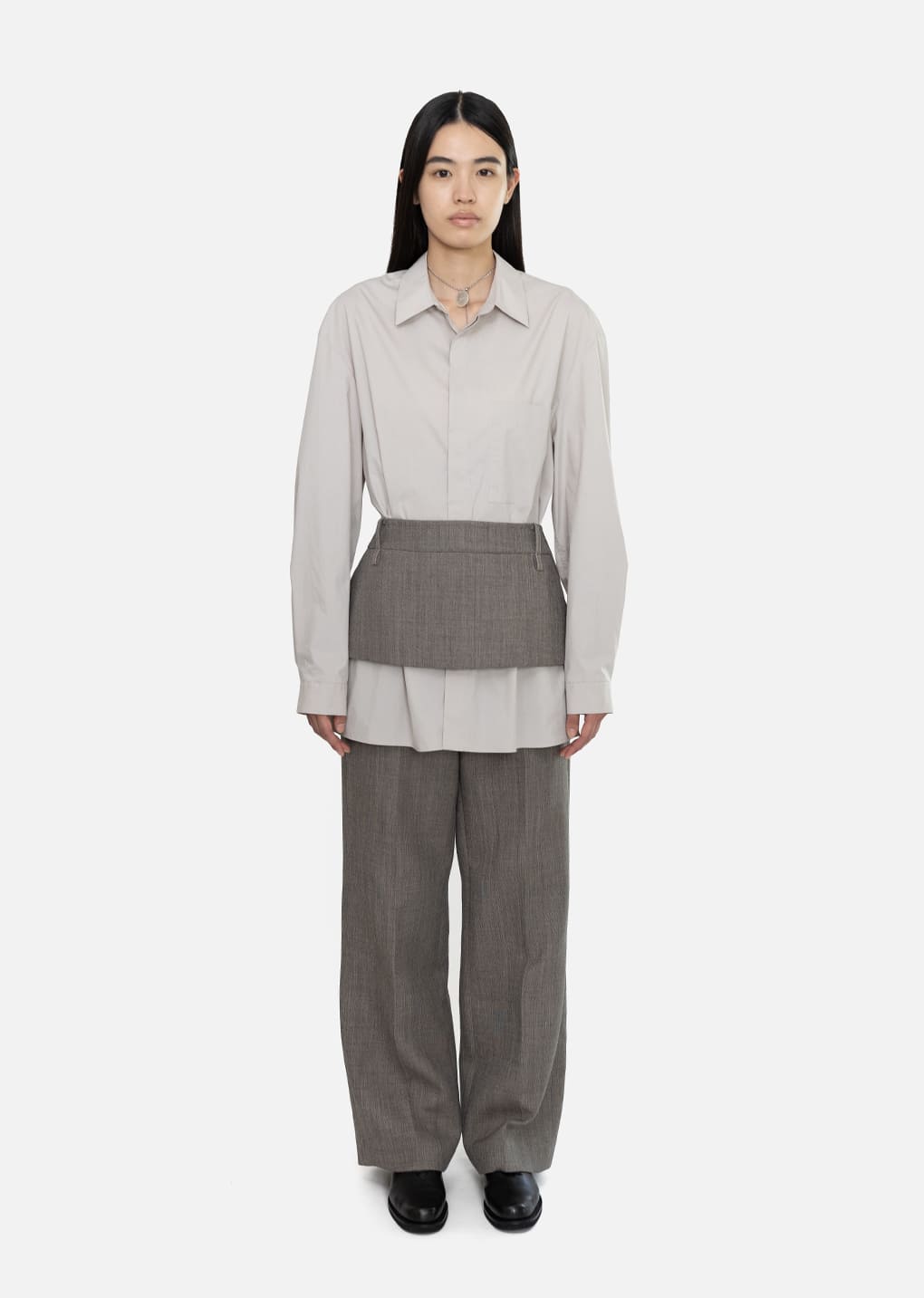 Amomento - Apron Mini Layered Skirt (Grey Beige) product image 2 | TRAB K-Fashion Australia