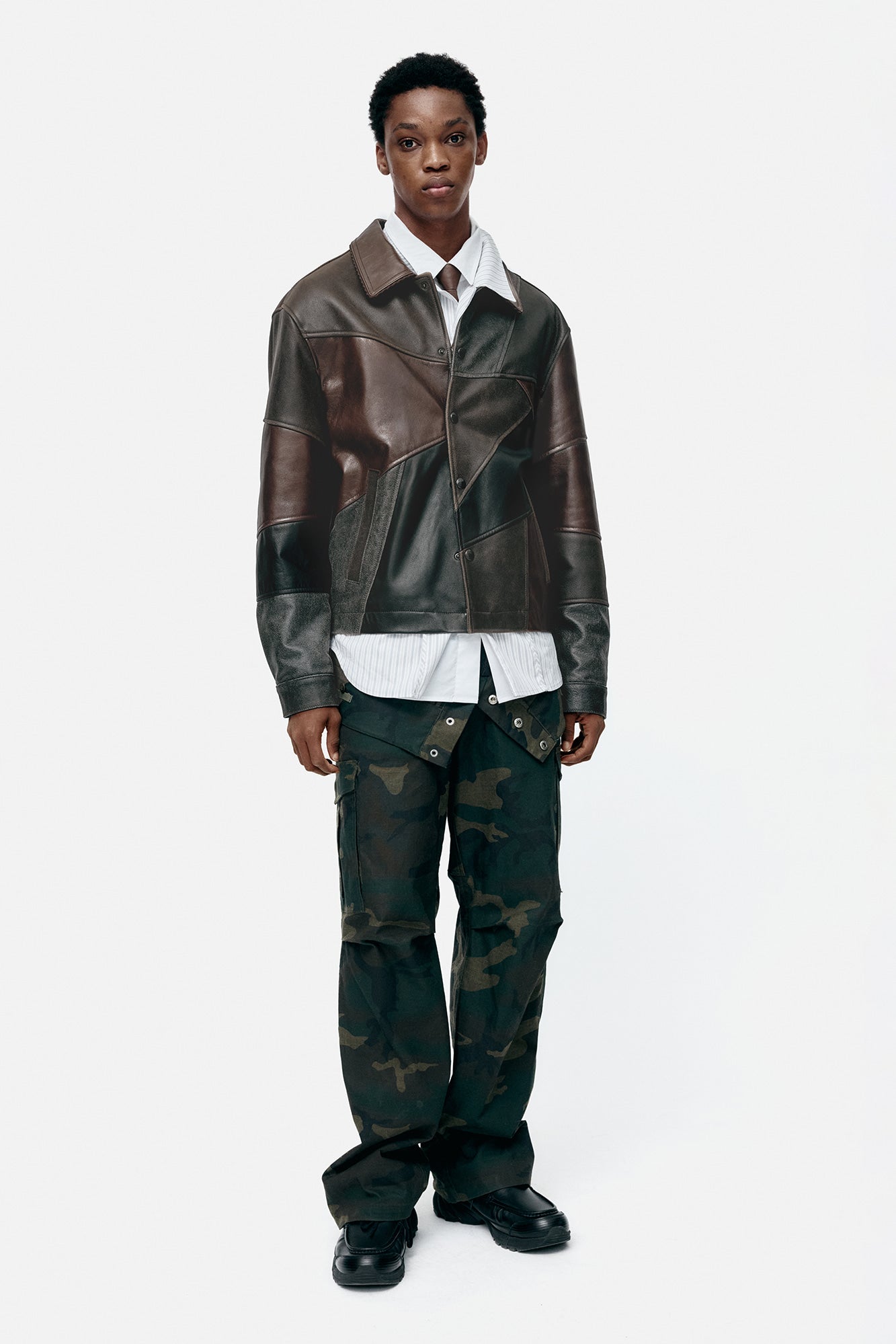 Andersson Bell - Unisex Patchwork Leather Jacket (Black/Brown) product image 2 | TRAB K-Fashion Australia