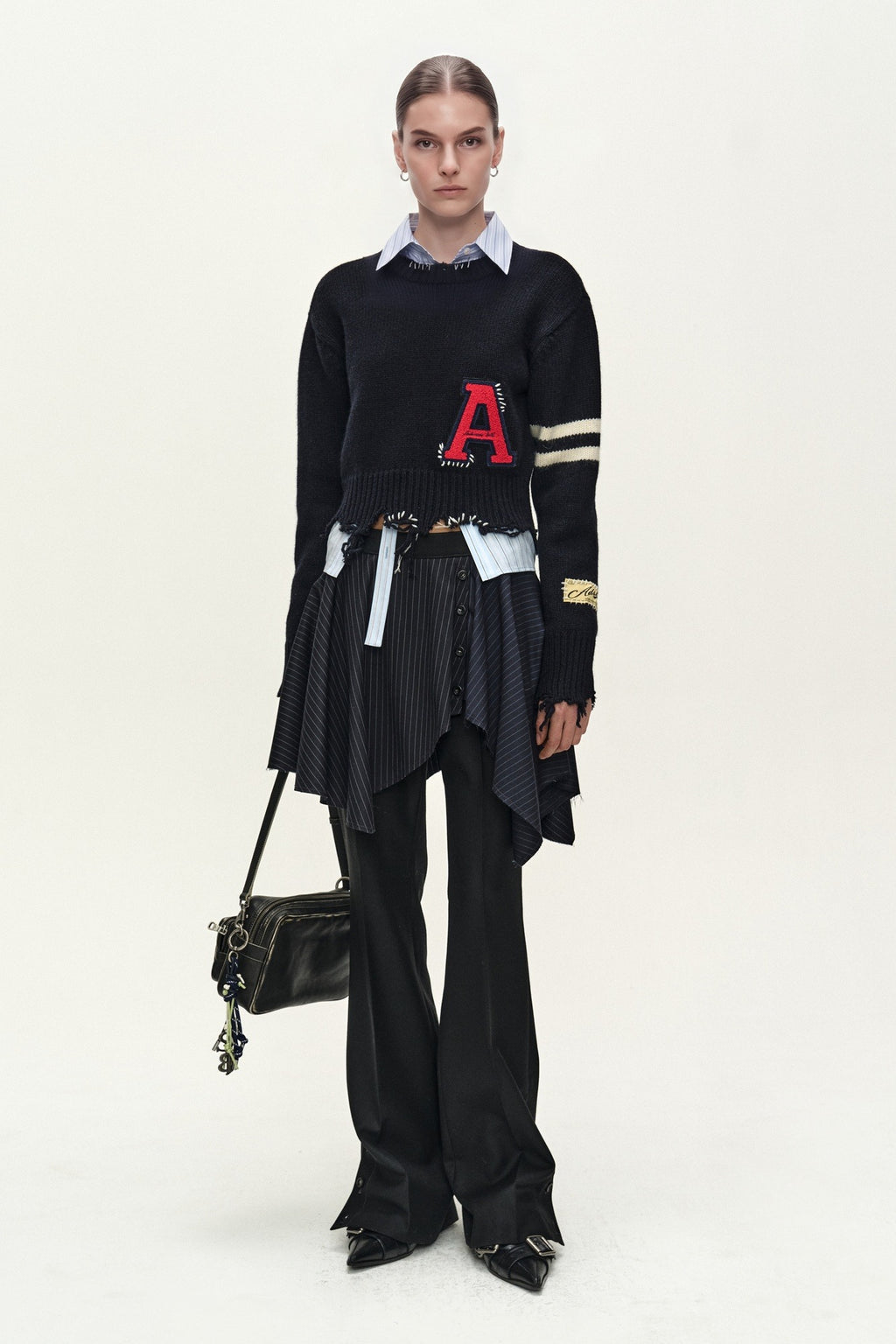 Andersson Bell - (essential) Distressed Varsity Patch Sweater (dark Navy) (Dark Navy) product image 1 | TRAB K-Fashion Australia