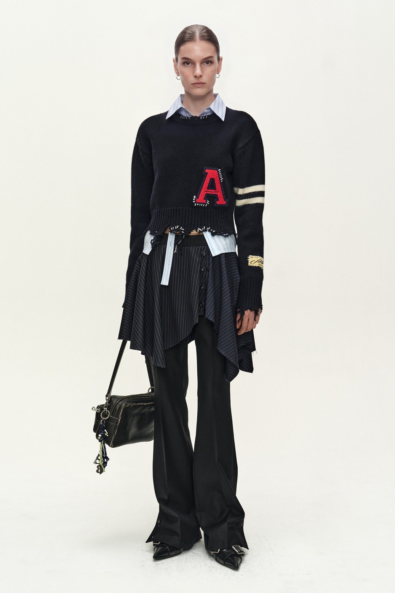 Andersson Bell - (essential) Distressed Varsity Patch Sweater (dark Navy) (Dark Navy) product image 1 | TRAB K-Fashion Australia