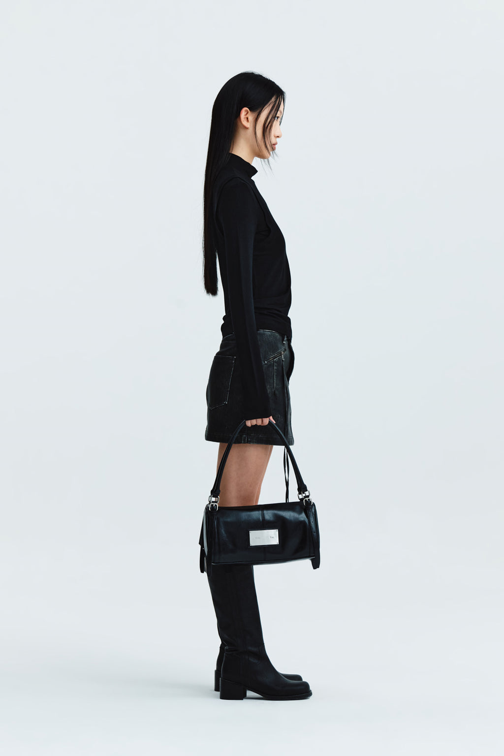 Matin Kim - Rib Layered Half Neck Long Sleeve Top (Black) product image 7 | TRAB K-Fashion Australia